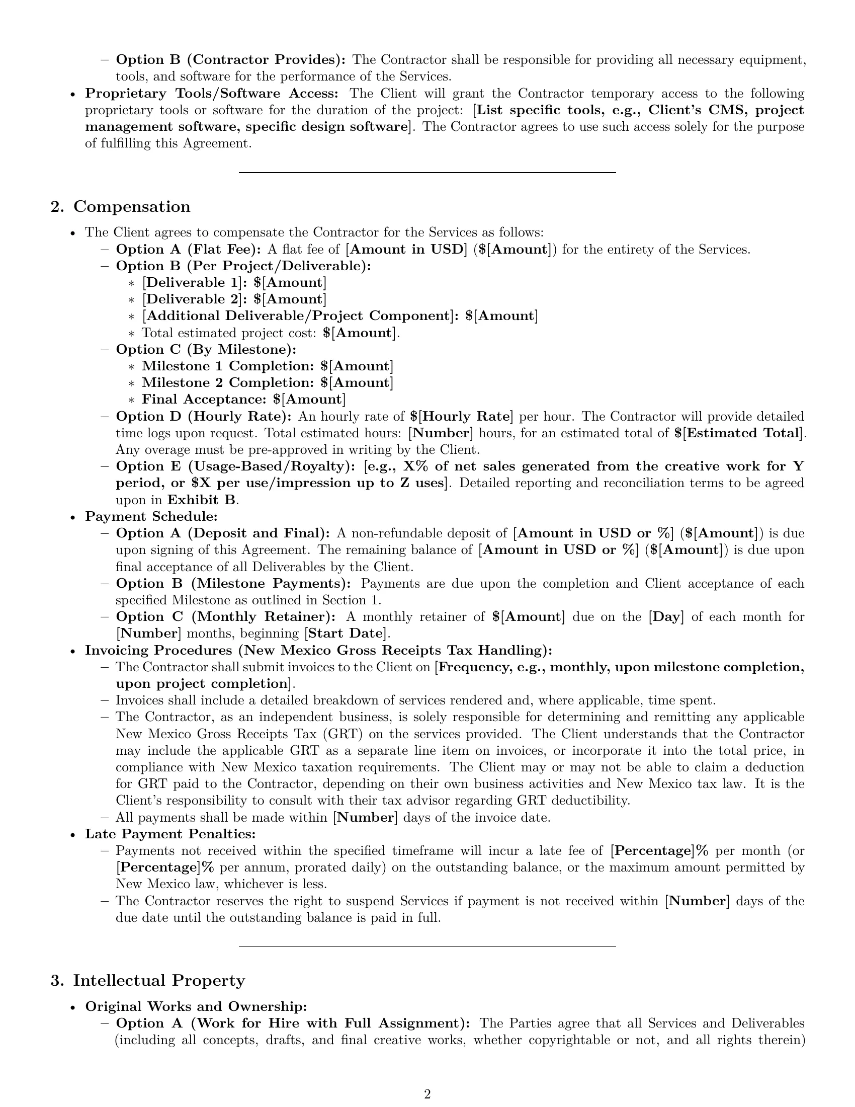 Preview page 2 of Pro New Mexico creative independent contractor agreement template