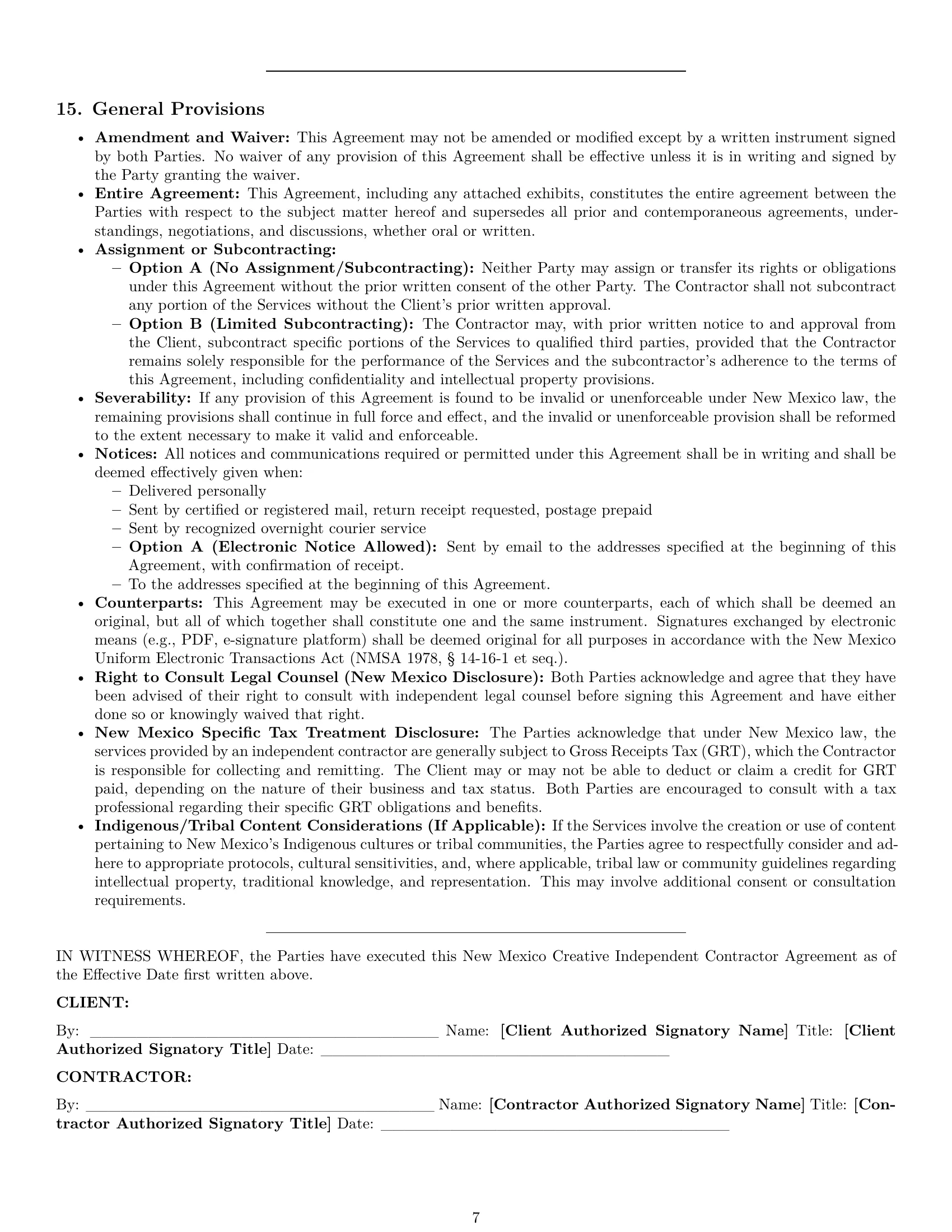 Preview page 7 of Pro New Mexico creative independent contractor agreement template