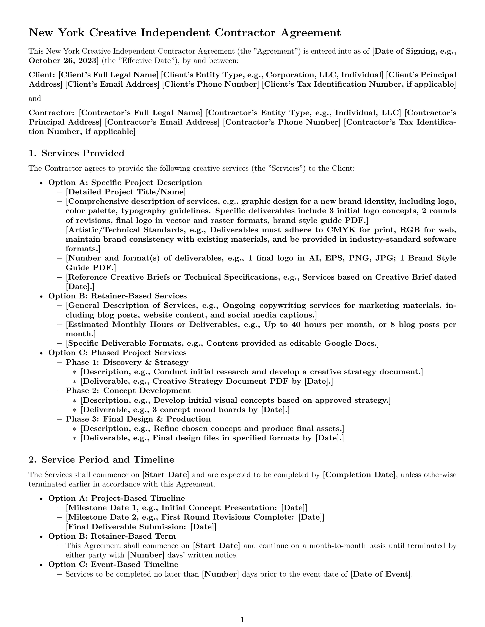 Preview page 1 of Pro New York creative independent contractor agreement template
