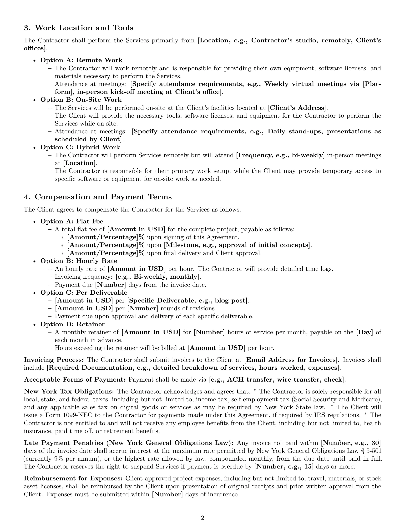 Preview page 2 of Pro New York creative independent contractor agreement template