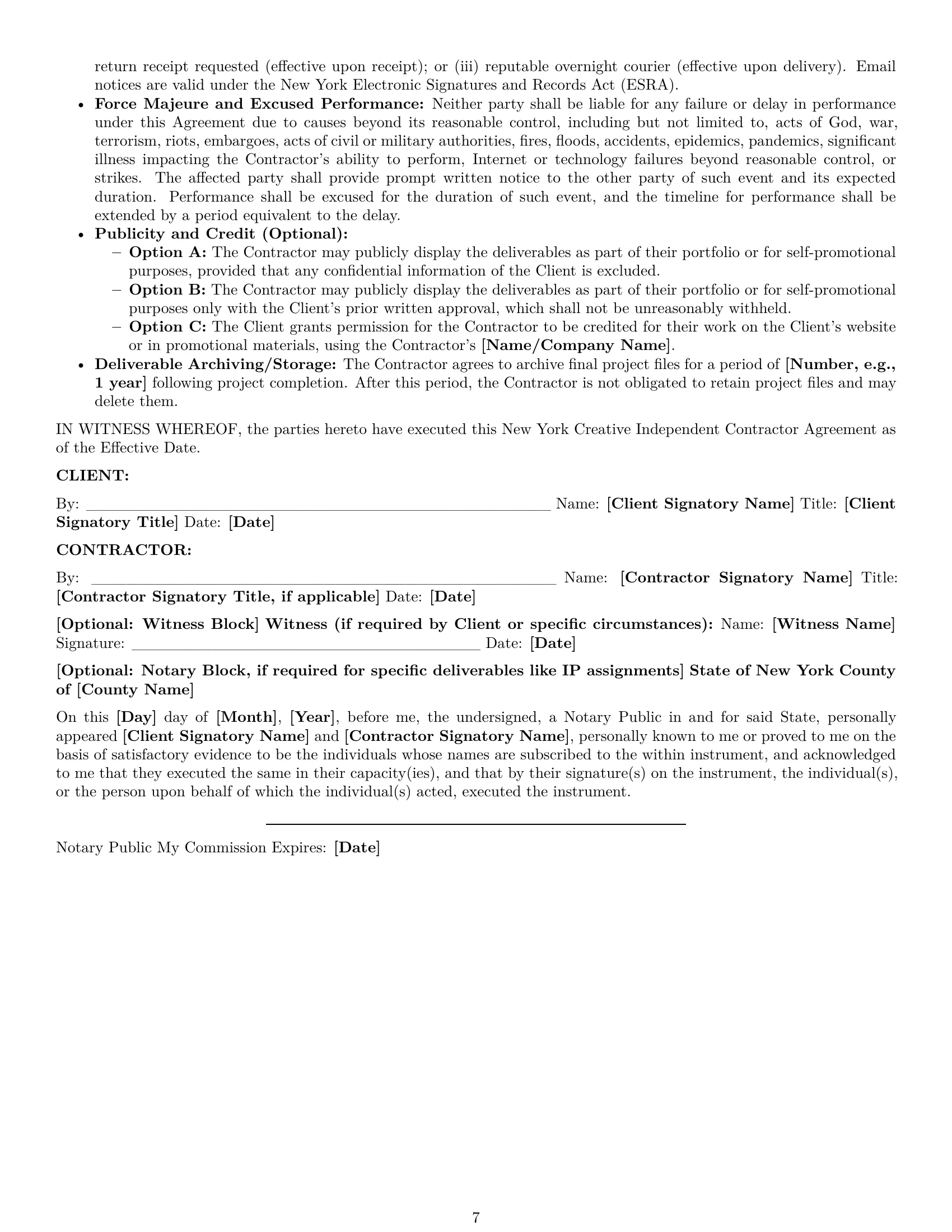 Preview page 7 of Pro New York creative independent contractor agreement template