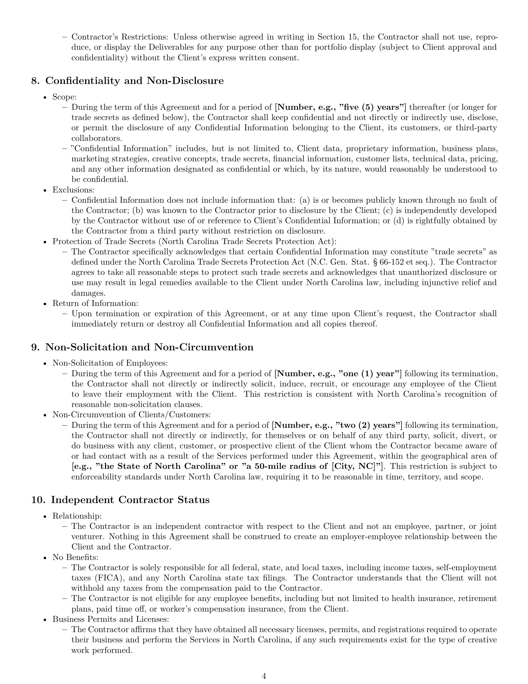 Preview page 4 of Pro North Carolina creative independent contractor agreement template