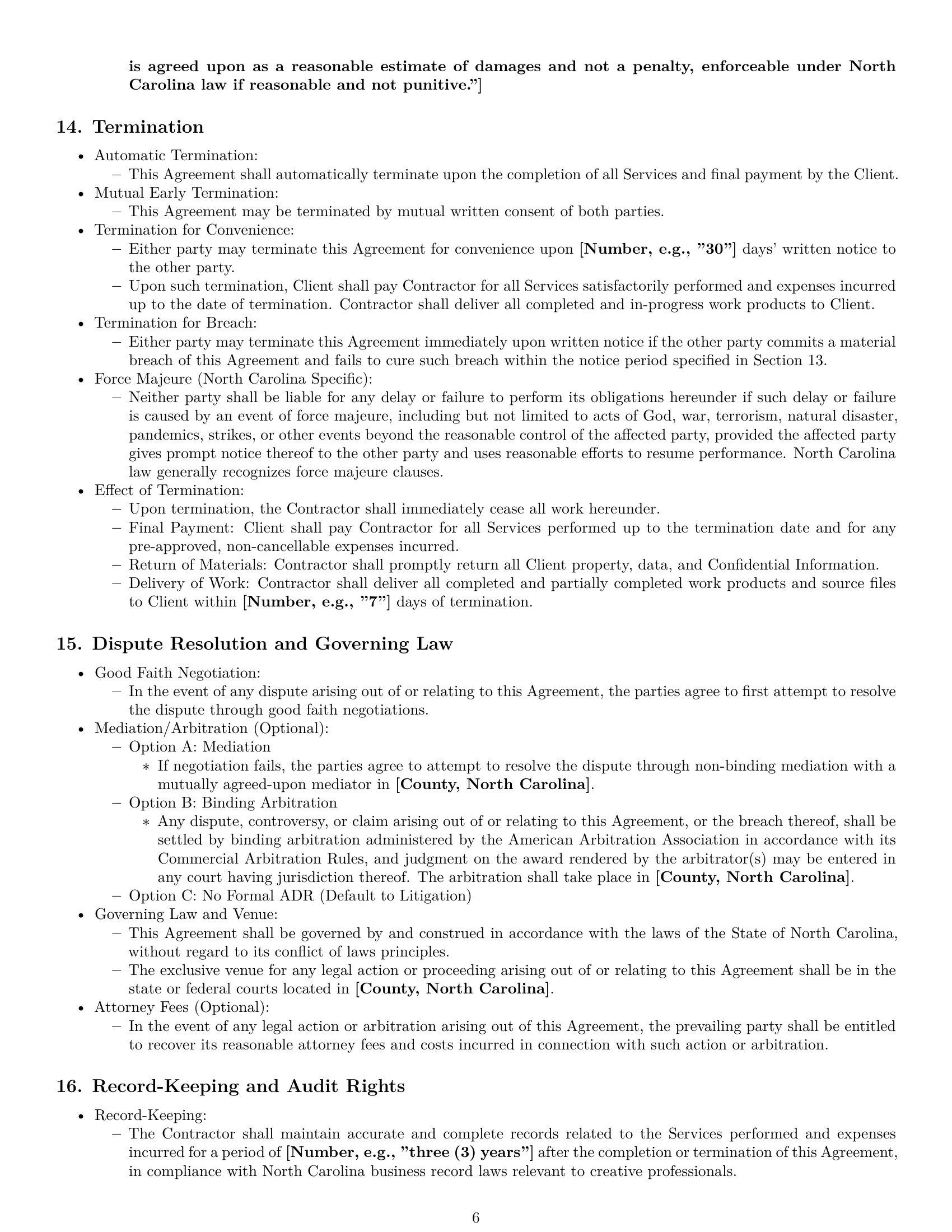 Preview page 6 of Pro North Carolina creative independent contractor agreement template