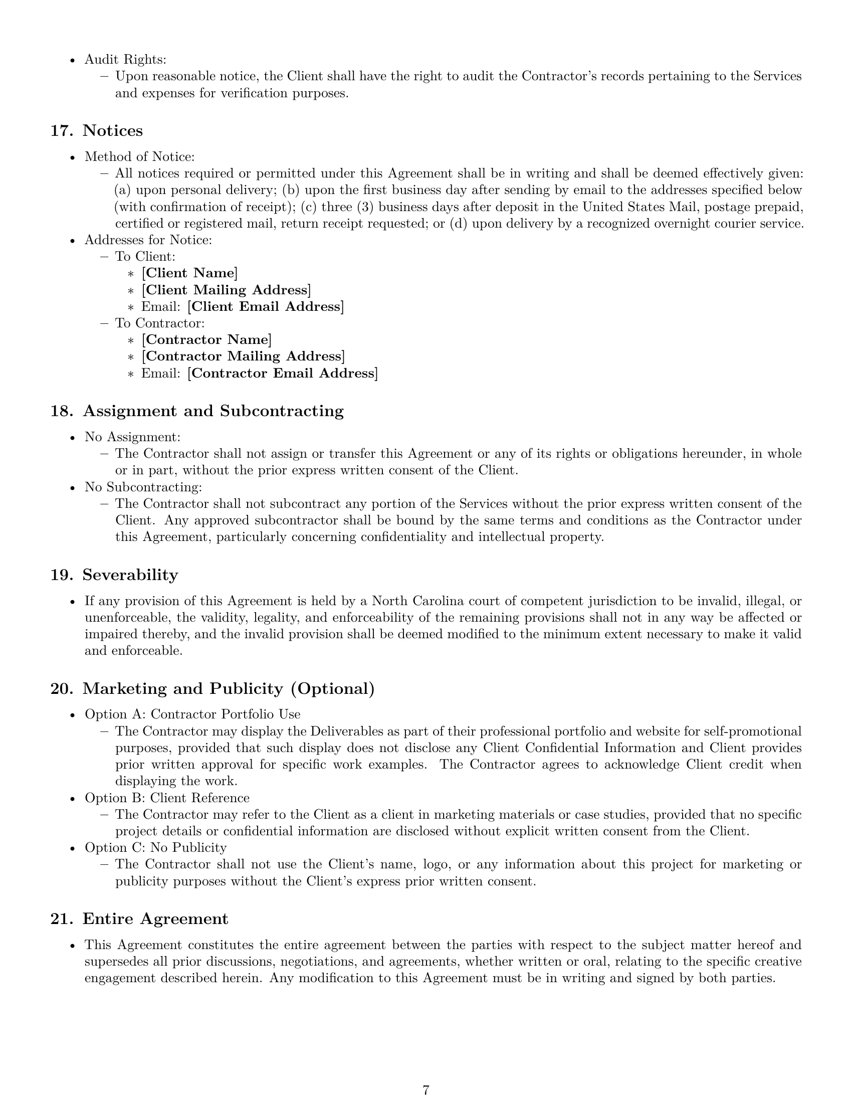 Preview page 7 of Pro North Carolina creative independent contractor agreement template