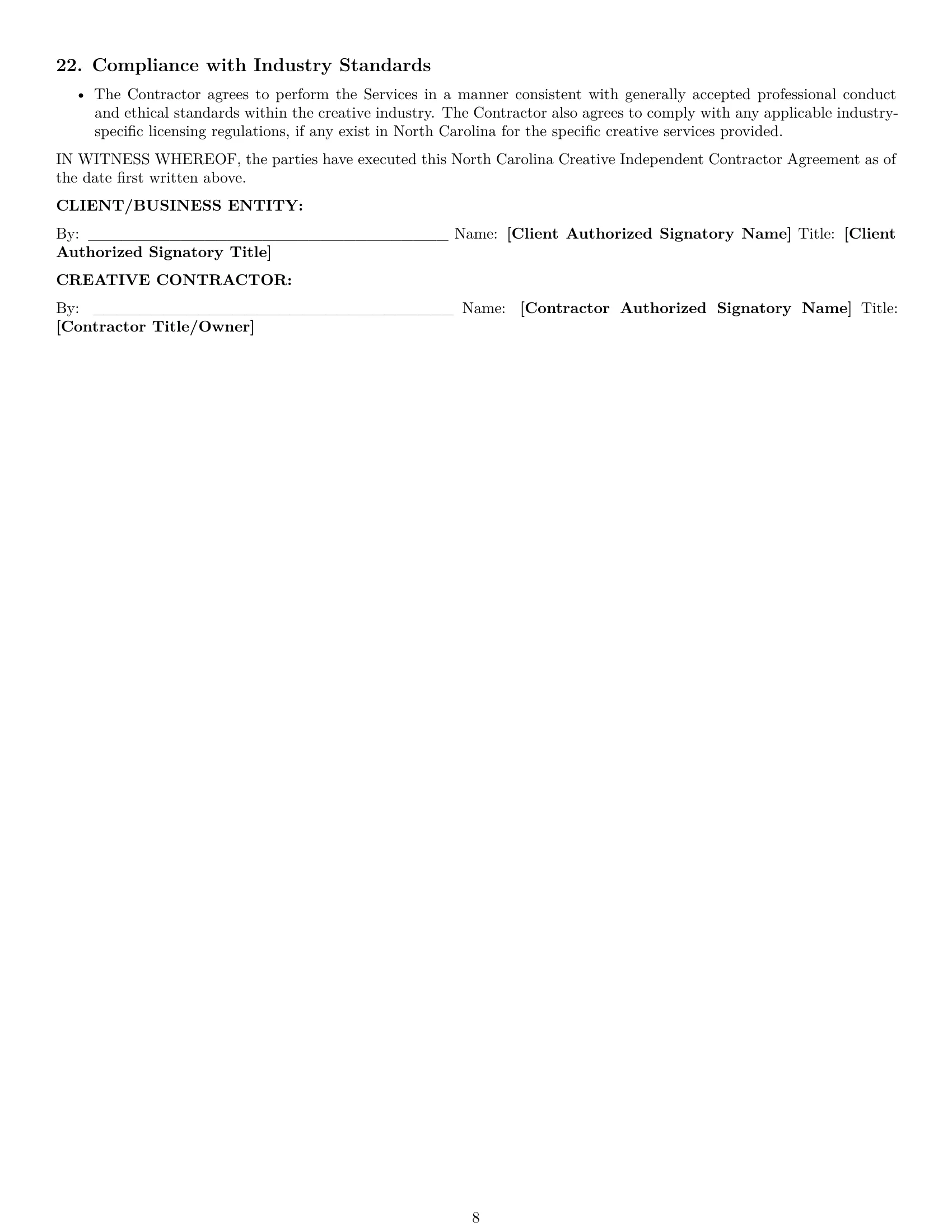 Preview page 8 of Pro North Carolina creative independent contractor agreement template
