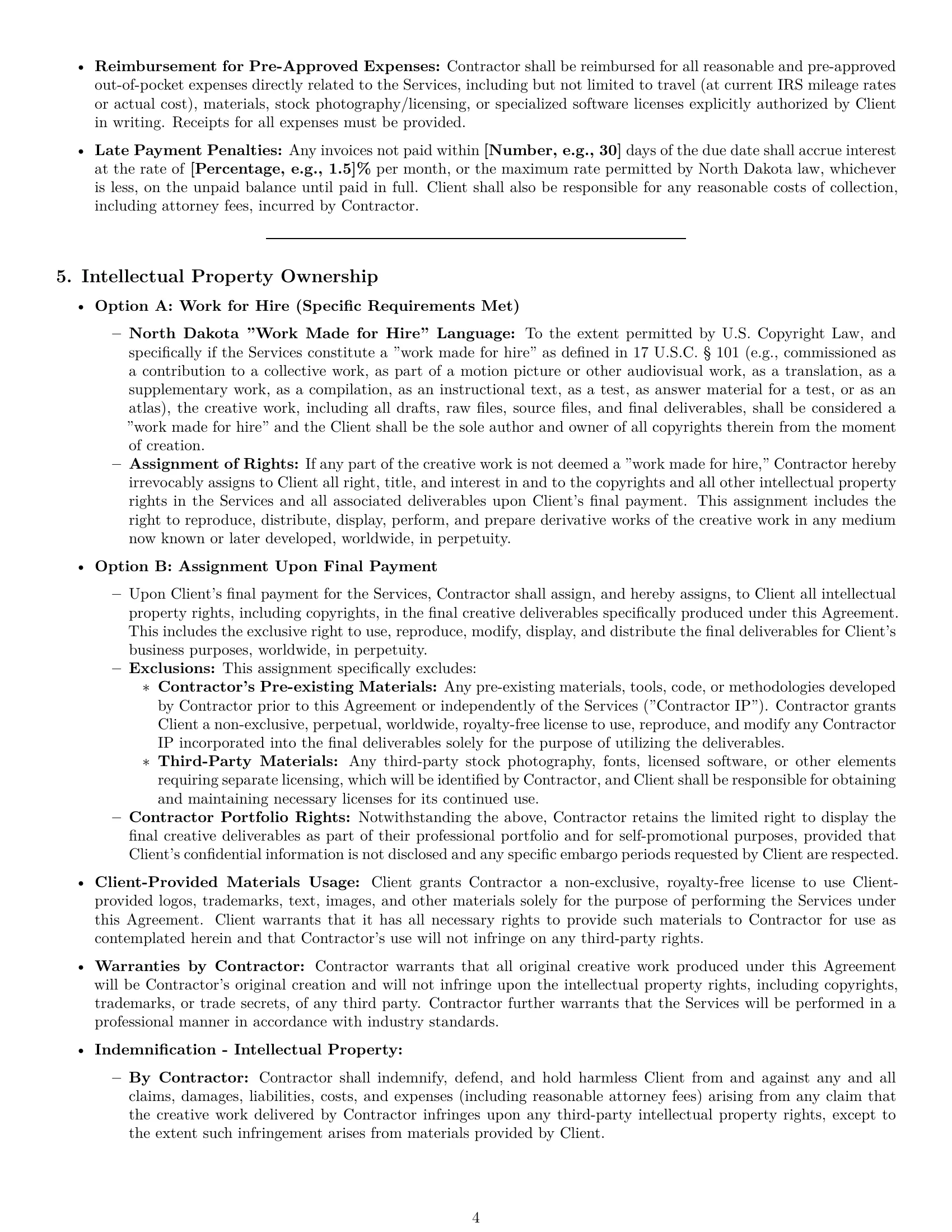 Preview page 4 of Pro North Dakota creative independent contractor agreement template