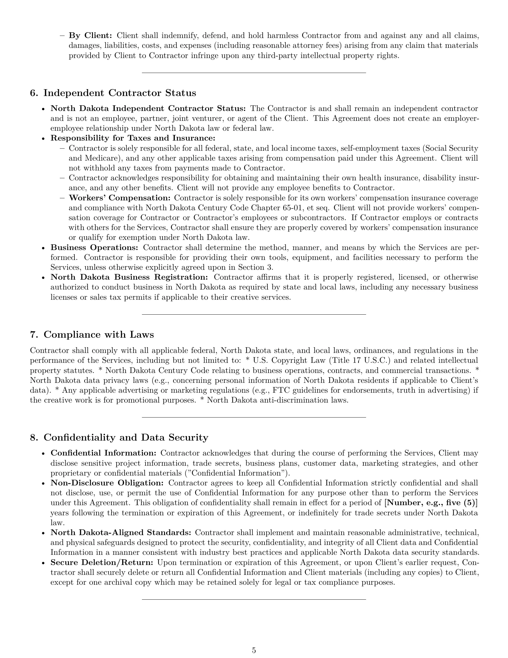 Preview page 5 of Pro North Dakota creative independent contractor agreement template