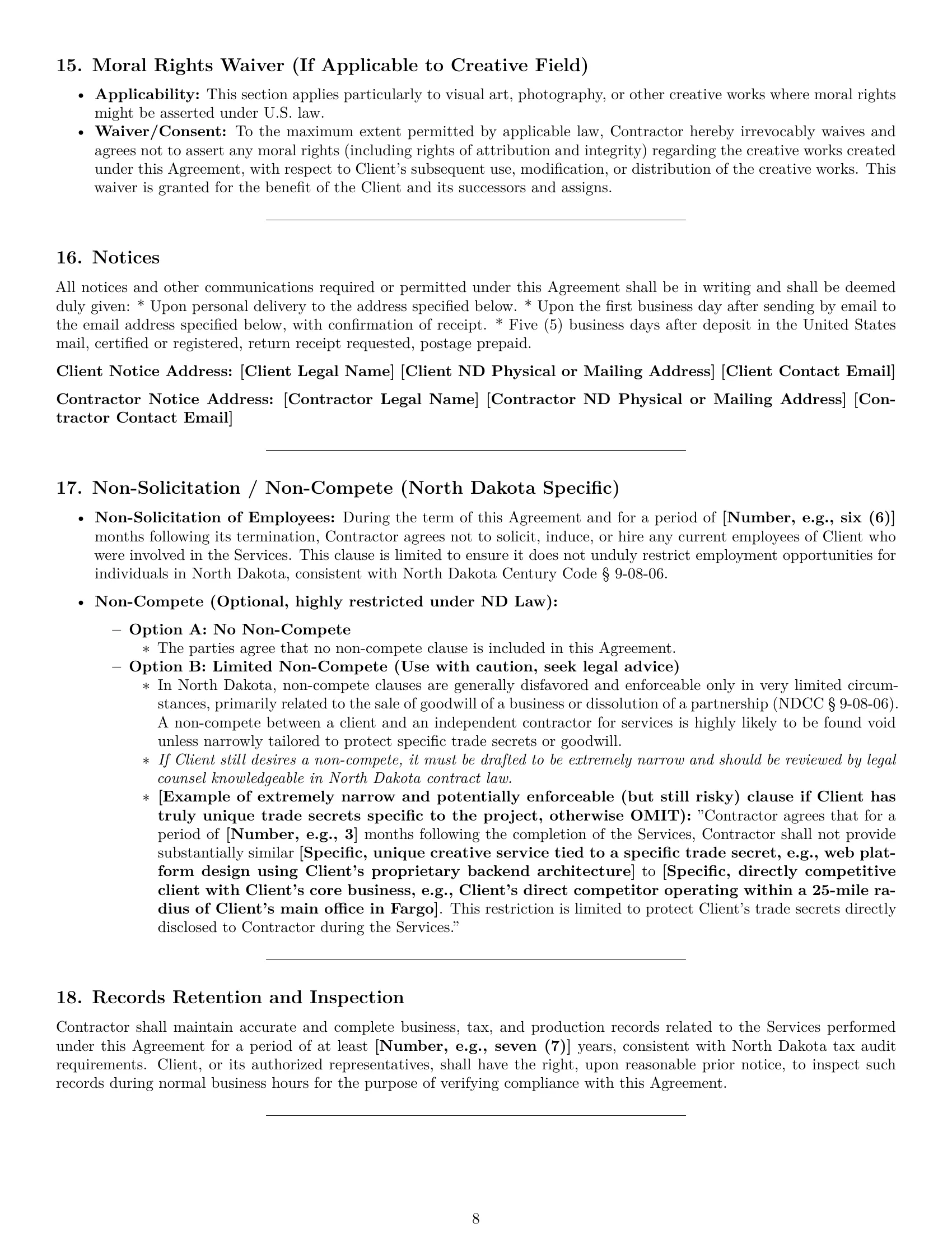 Preview page 8 of Pro North Dakota creative independent contractor agreement template
