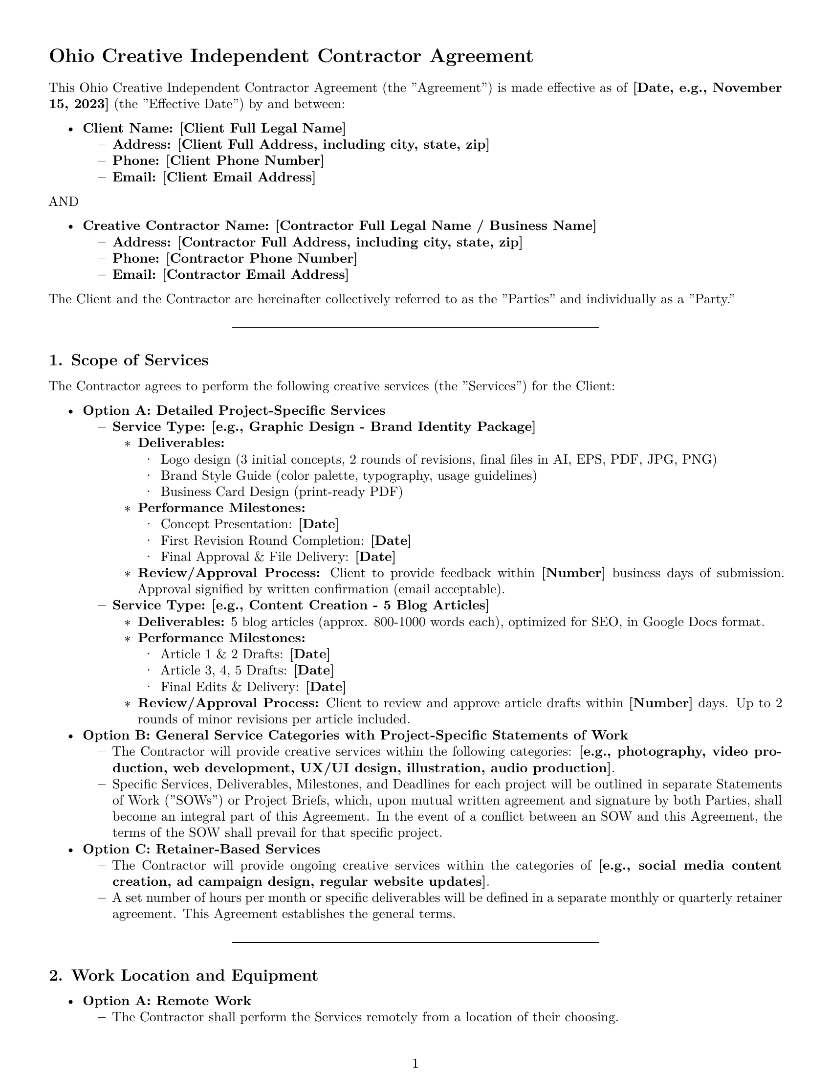Preview page 1 of Pro Ohio creative independent contractor agreement template