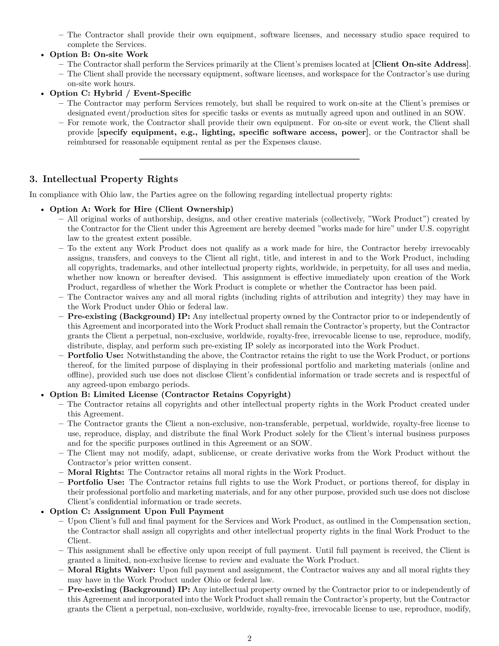 Preview page 2 of Pro Ohio creative independent contractor agreement template