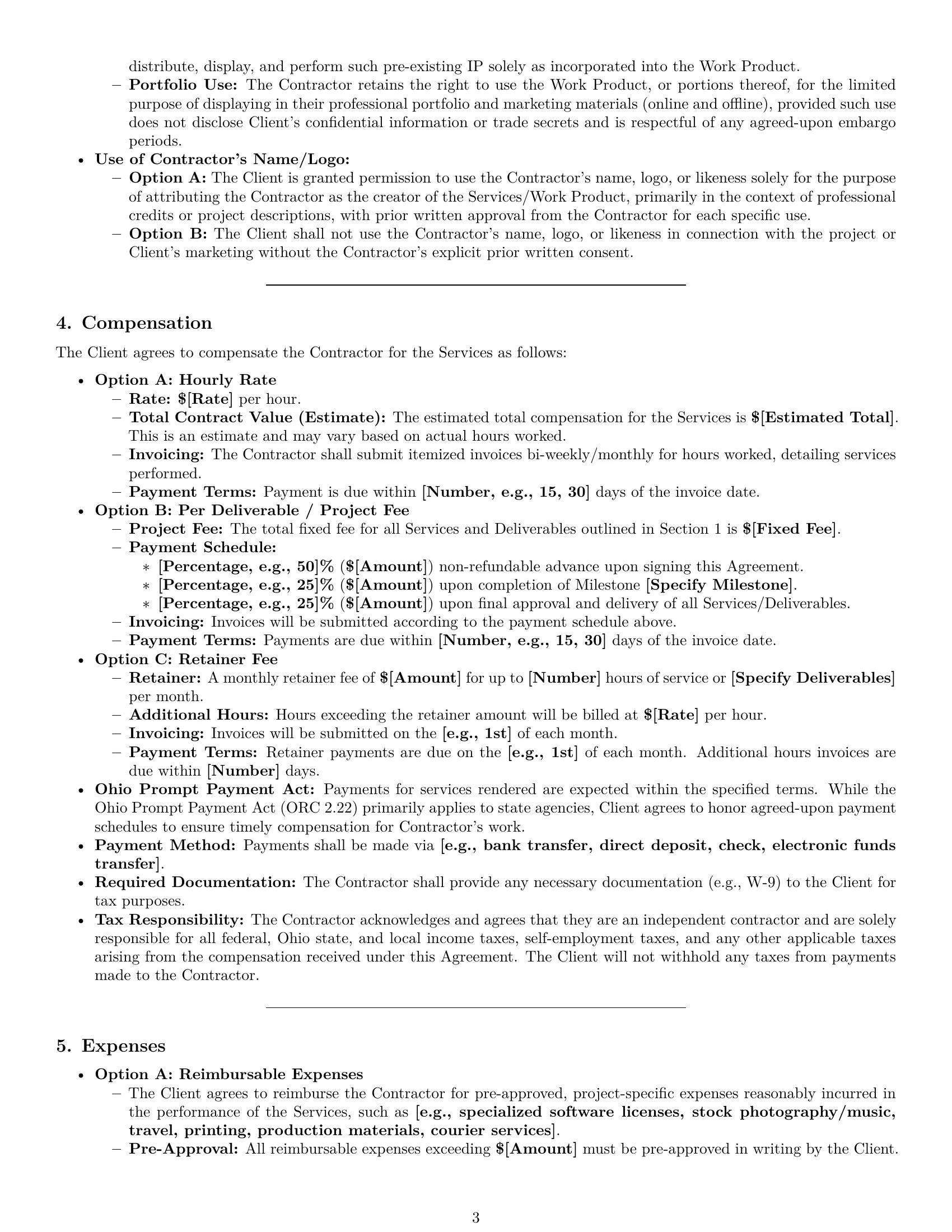 Preview page 3 of Pro Ohio creative independent contractor agreement template