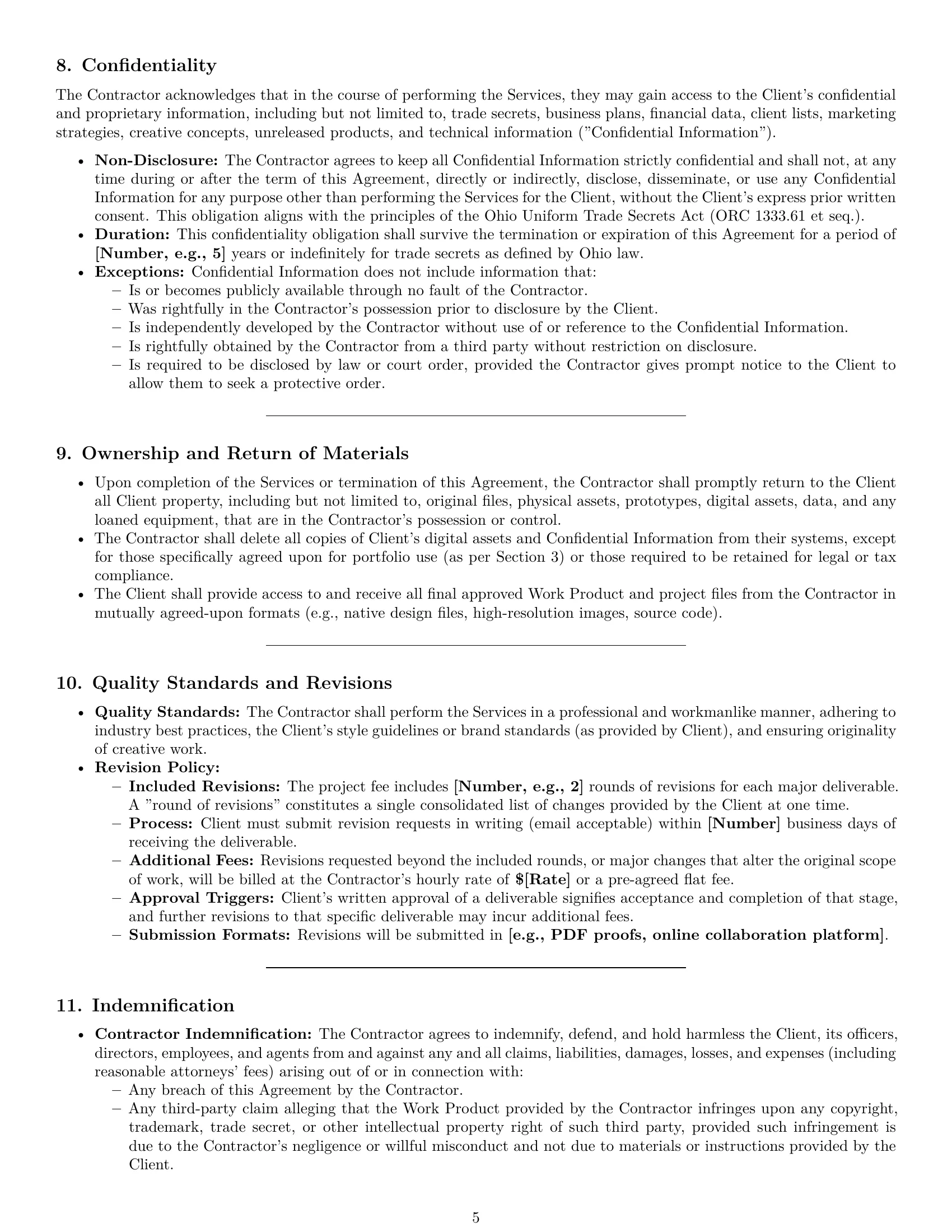 Preview page 5 of Pro Ohio creative independent contractor agreement template