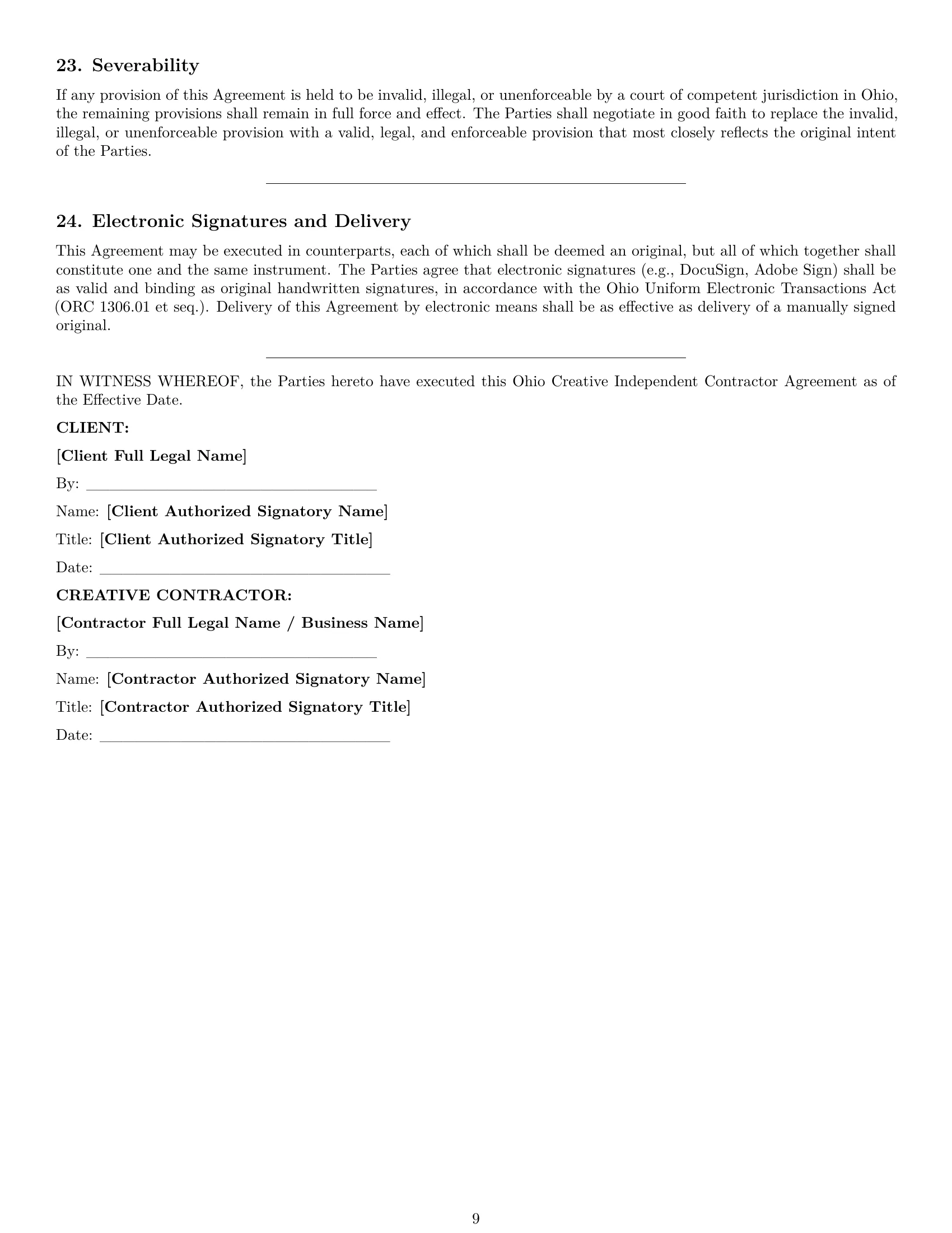 Preview page 9 of Pro Ohio creative independent contractor agreement template