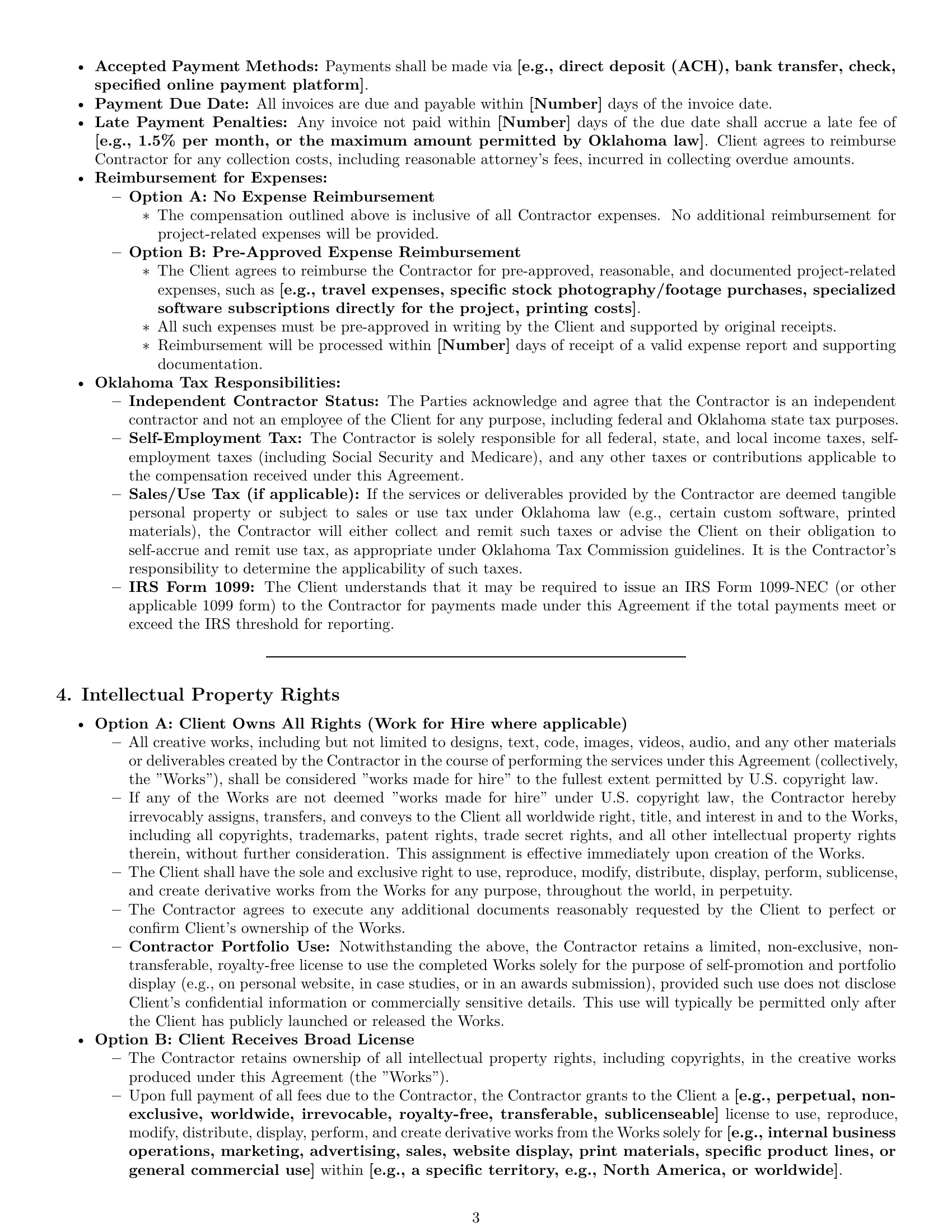 Preview page 3 of Pro Oklahoma creative independent contractor agreement template