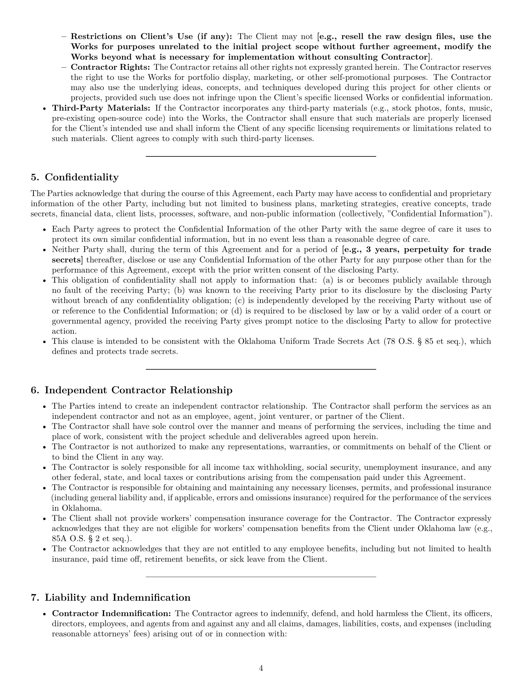 Preview page 4 of Pro Oklahoma creative independent contractor agreement template
