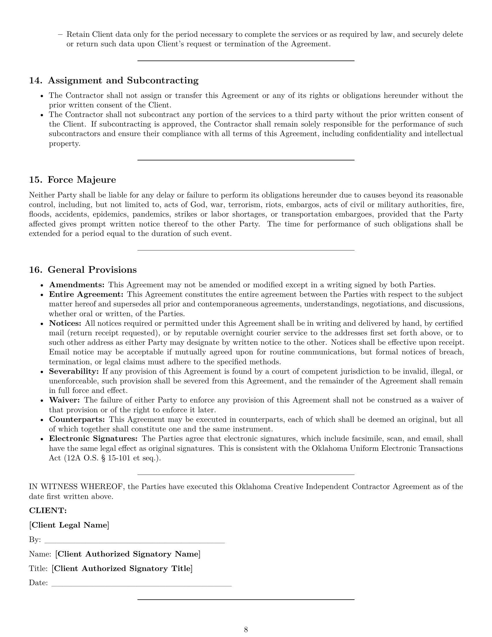 Preview page 8 of Pro Oklahoma creative independent contractor agreement template