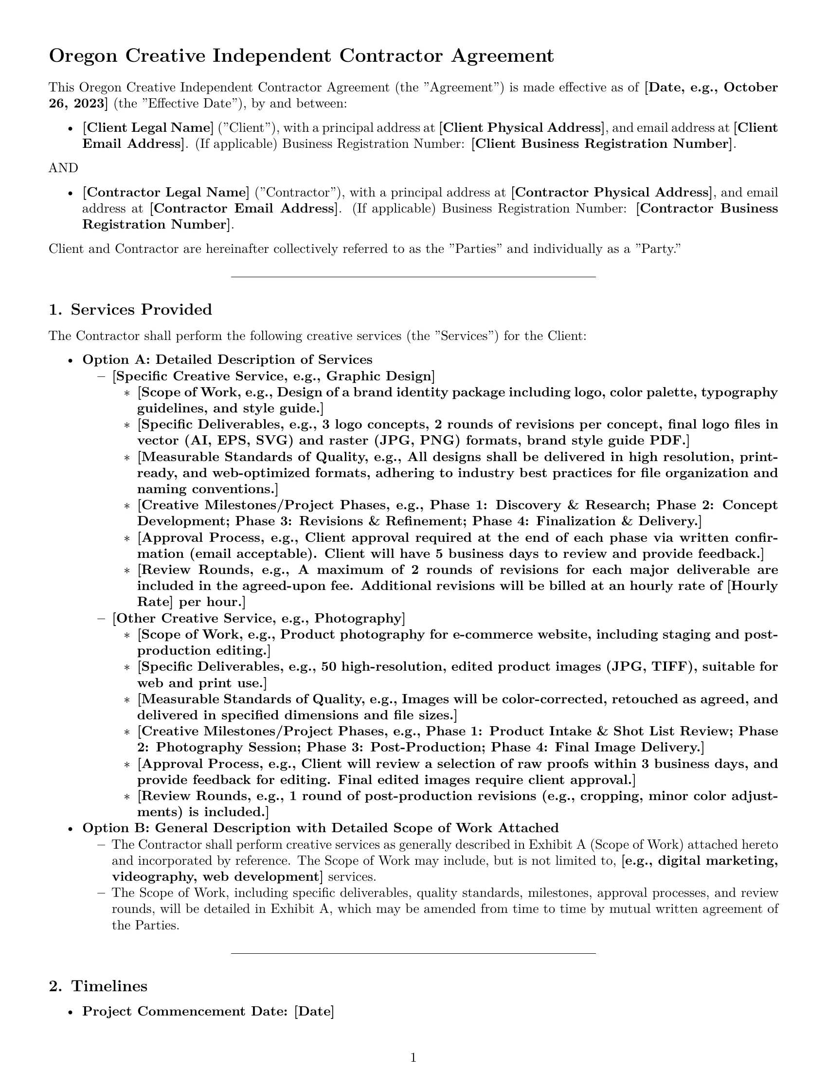 Preview page 1 of Pro Oregon creative independent contractor agreement template