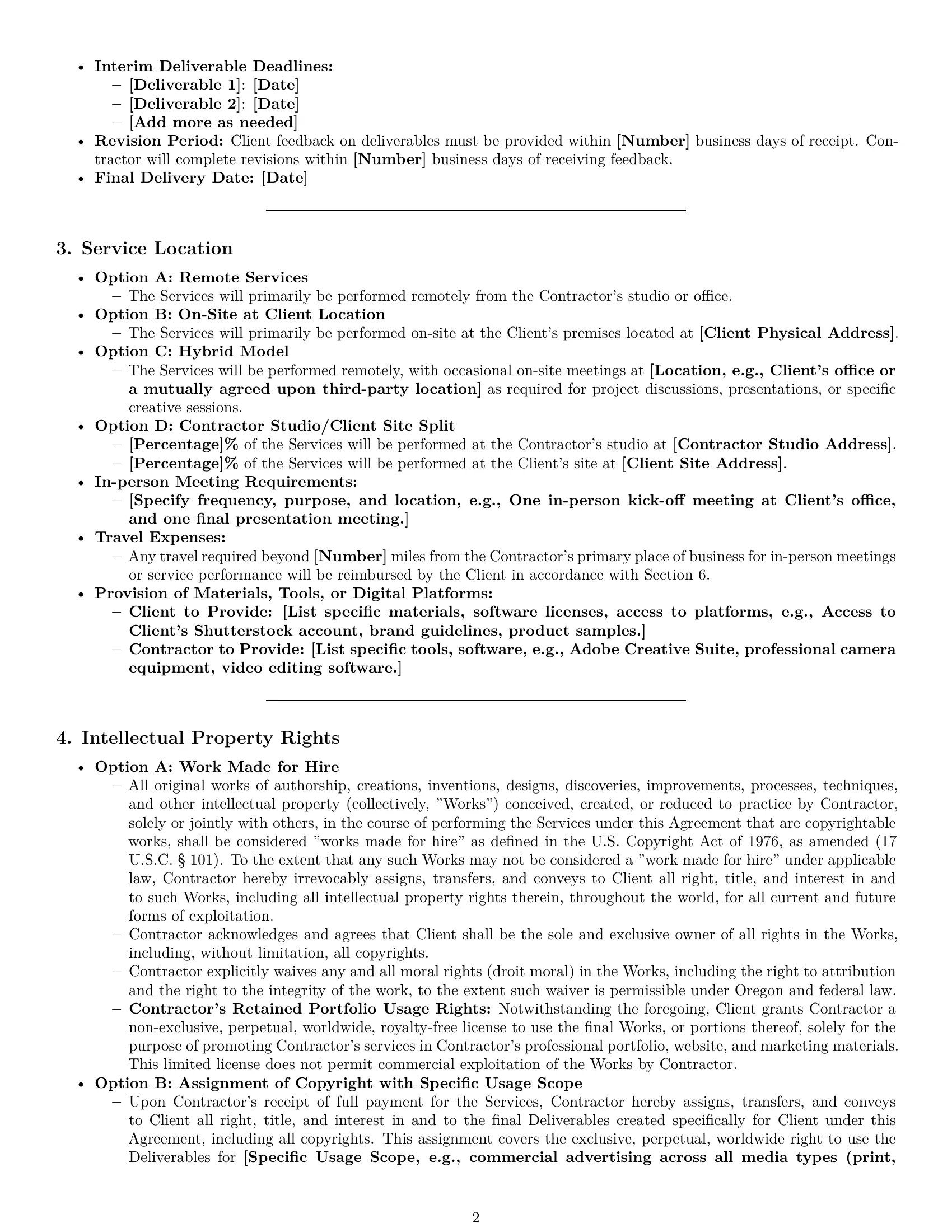 Preview page 2 of Pro Oregon creative independent contractor agreement template