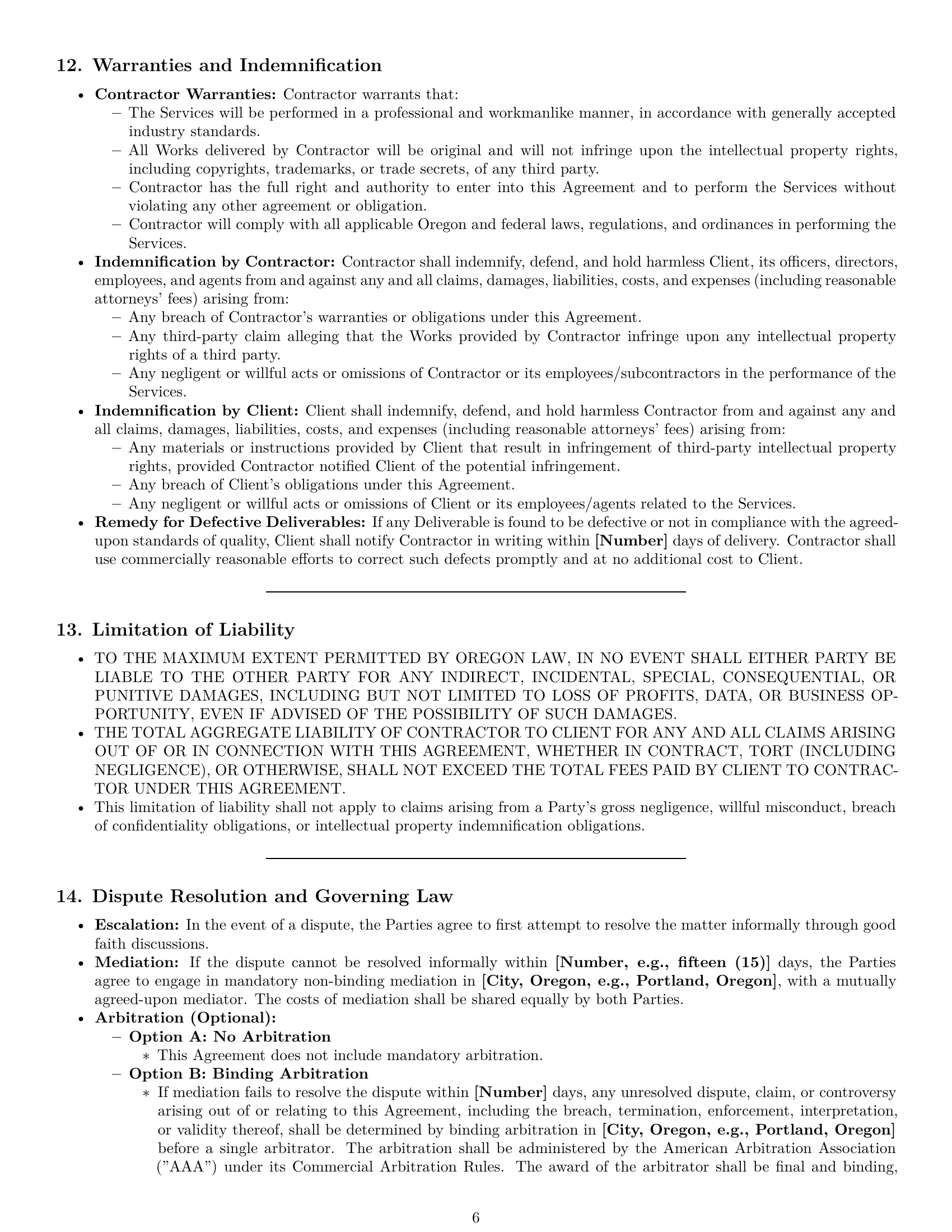 Preview page 6 of Pro Oregon creative independent contractor agreement template