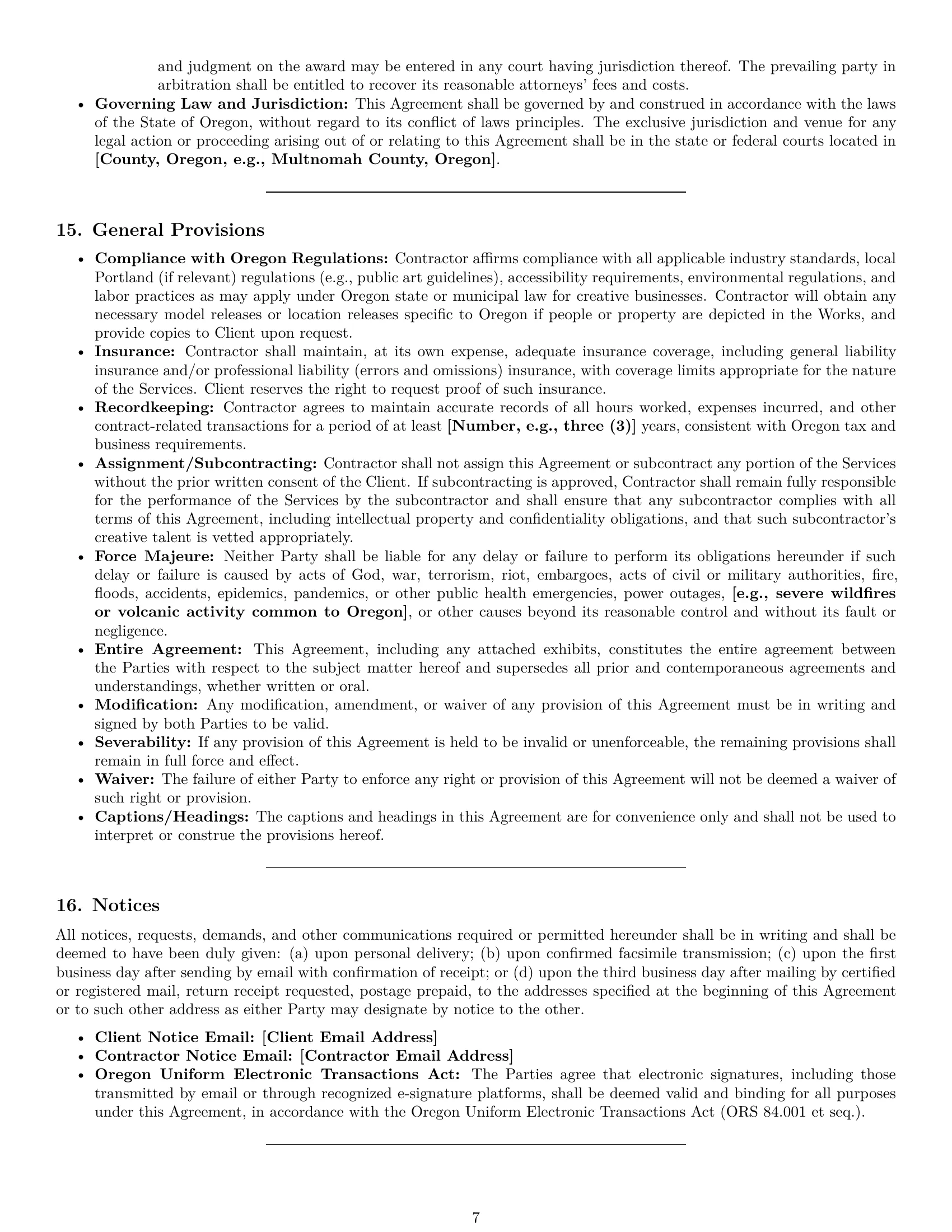 Preview page 7 of Pro Oregon creative independent contractor agreement template