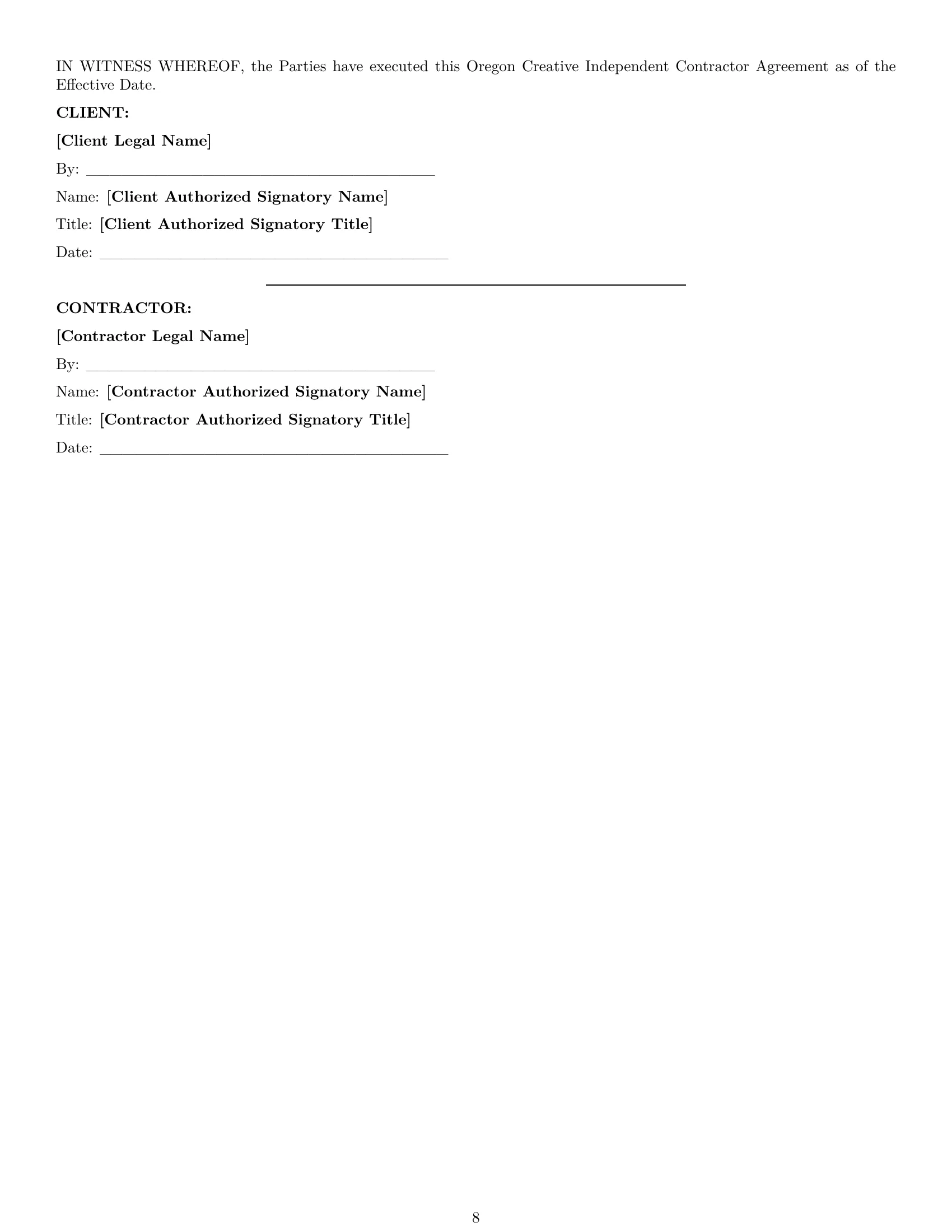 Preview page 8 of Pro Oregon creative independent contractor agreement template