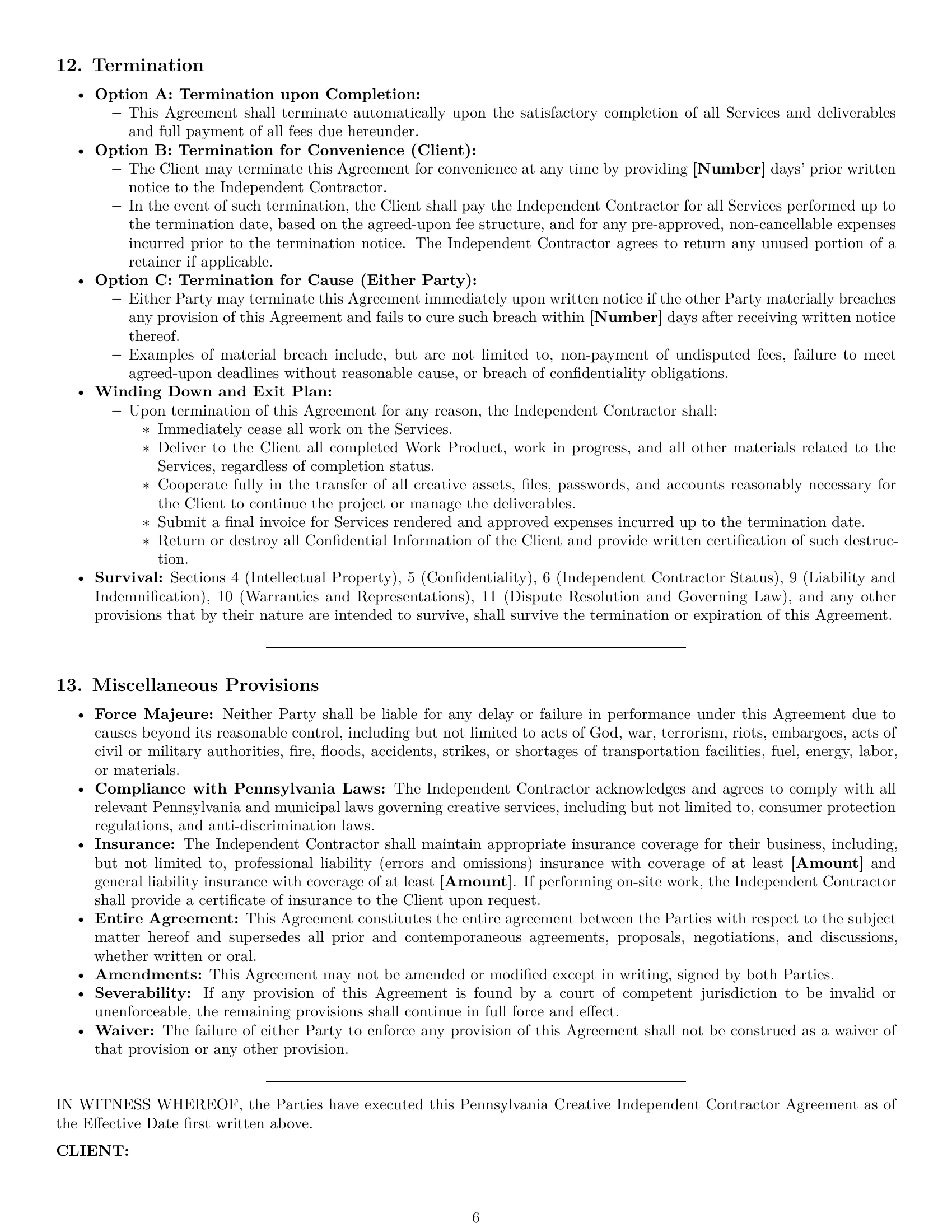Preview page 6 of Pro Pennsylvania creative independent contractor agreement template