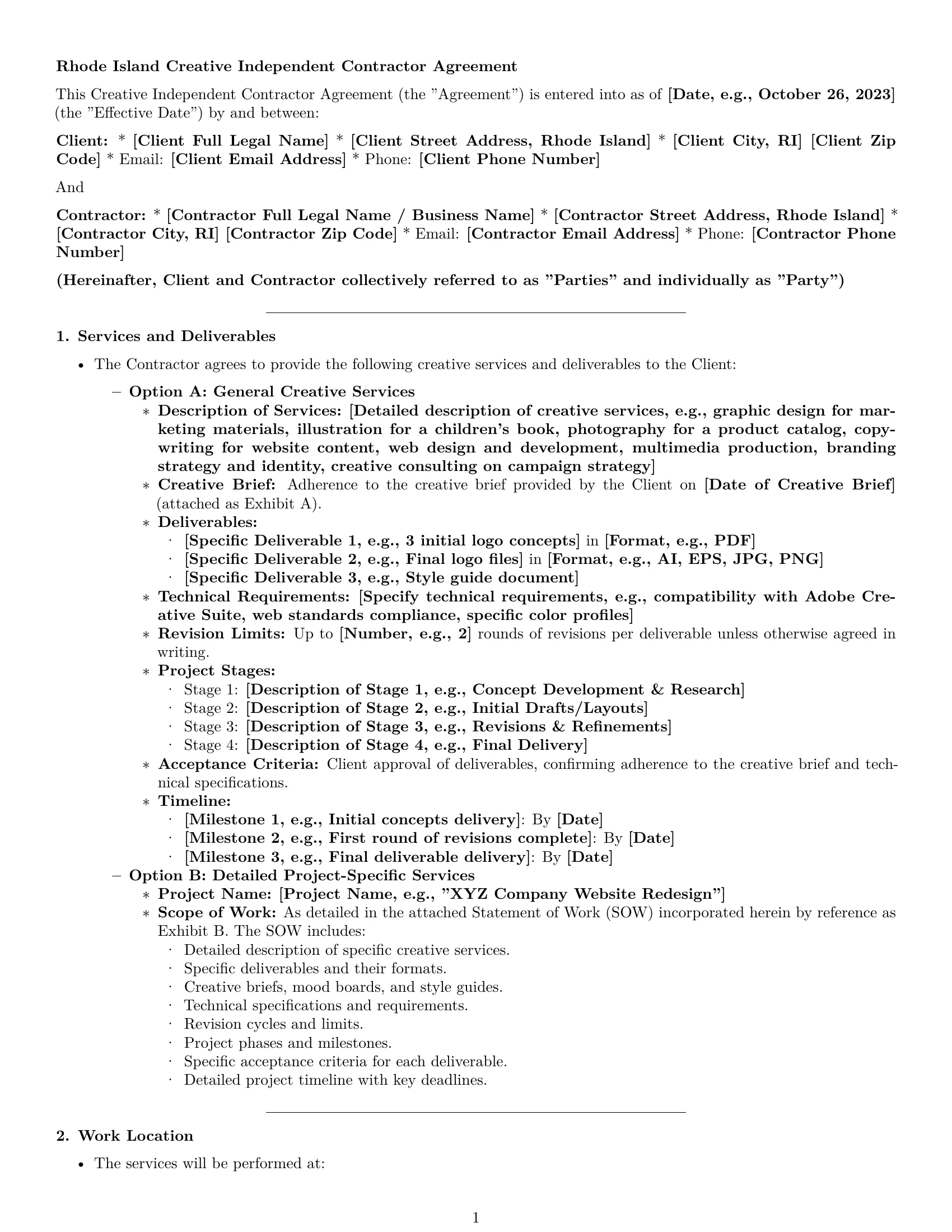 Preview page 1 of Pro Rhode Island creative independent contractor agreement template