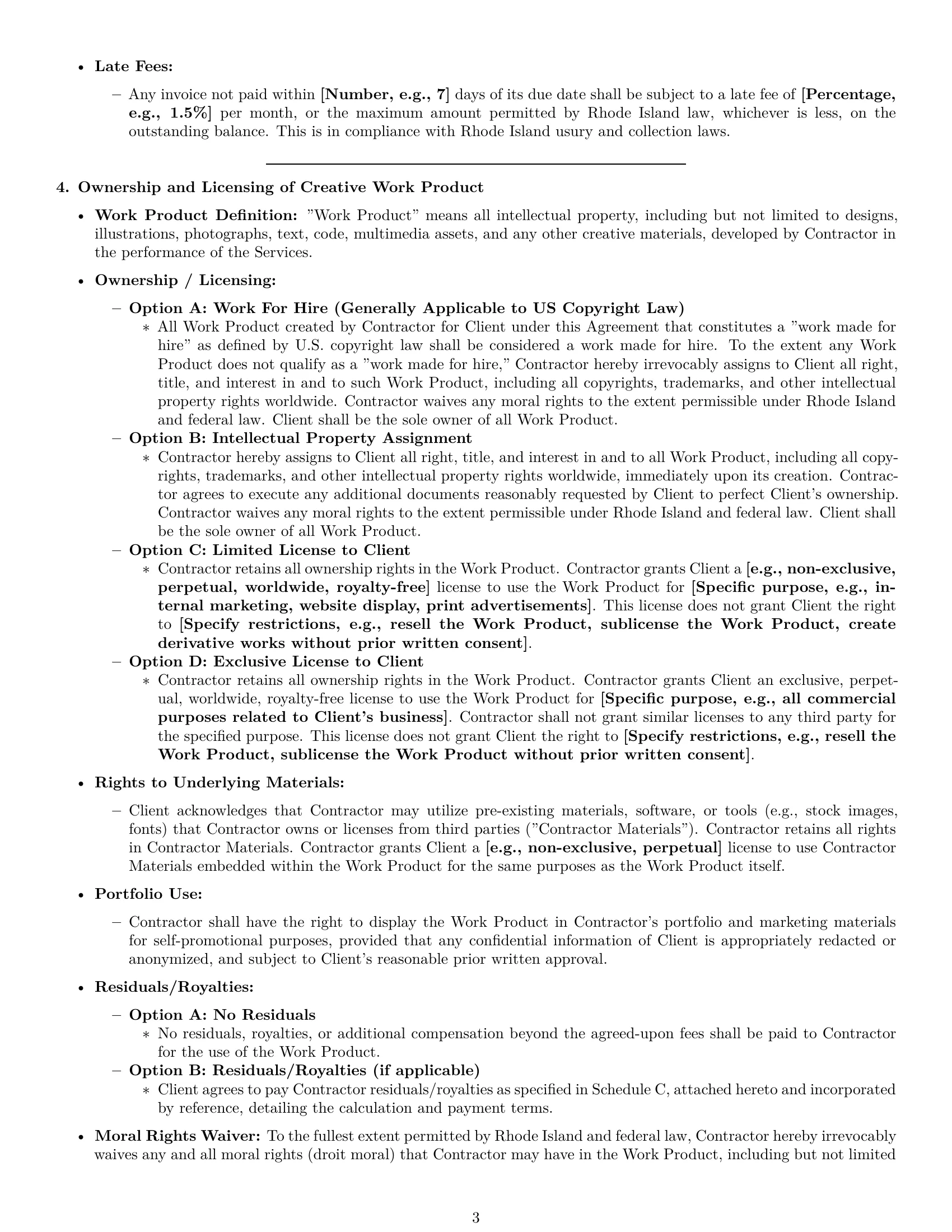 Preview page 3 of Pro Rhode Island creative independent contractor agreement template
