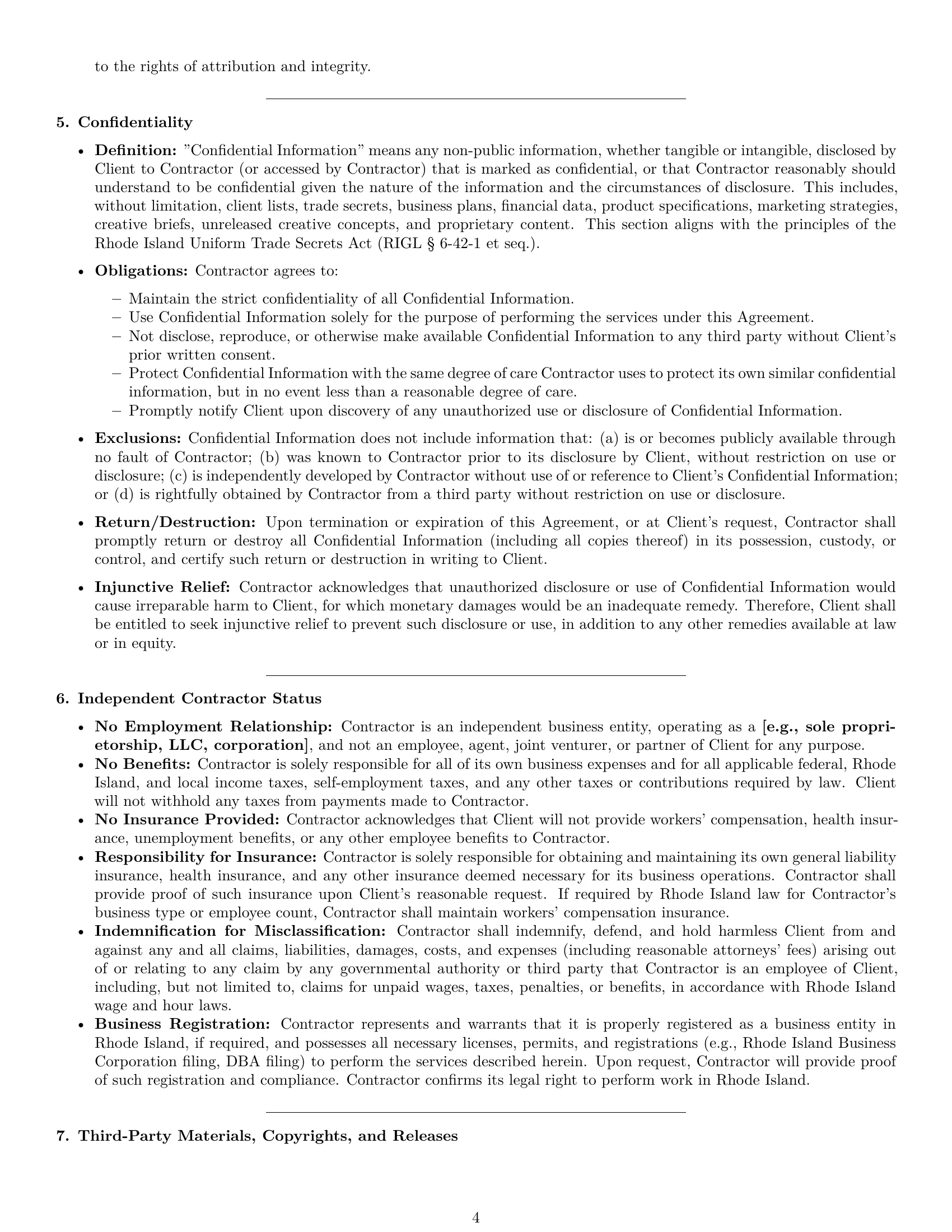 Preview page 4 of Pro Rhode Island creative independent contractor agreement template