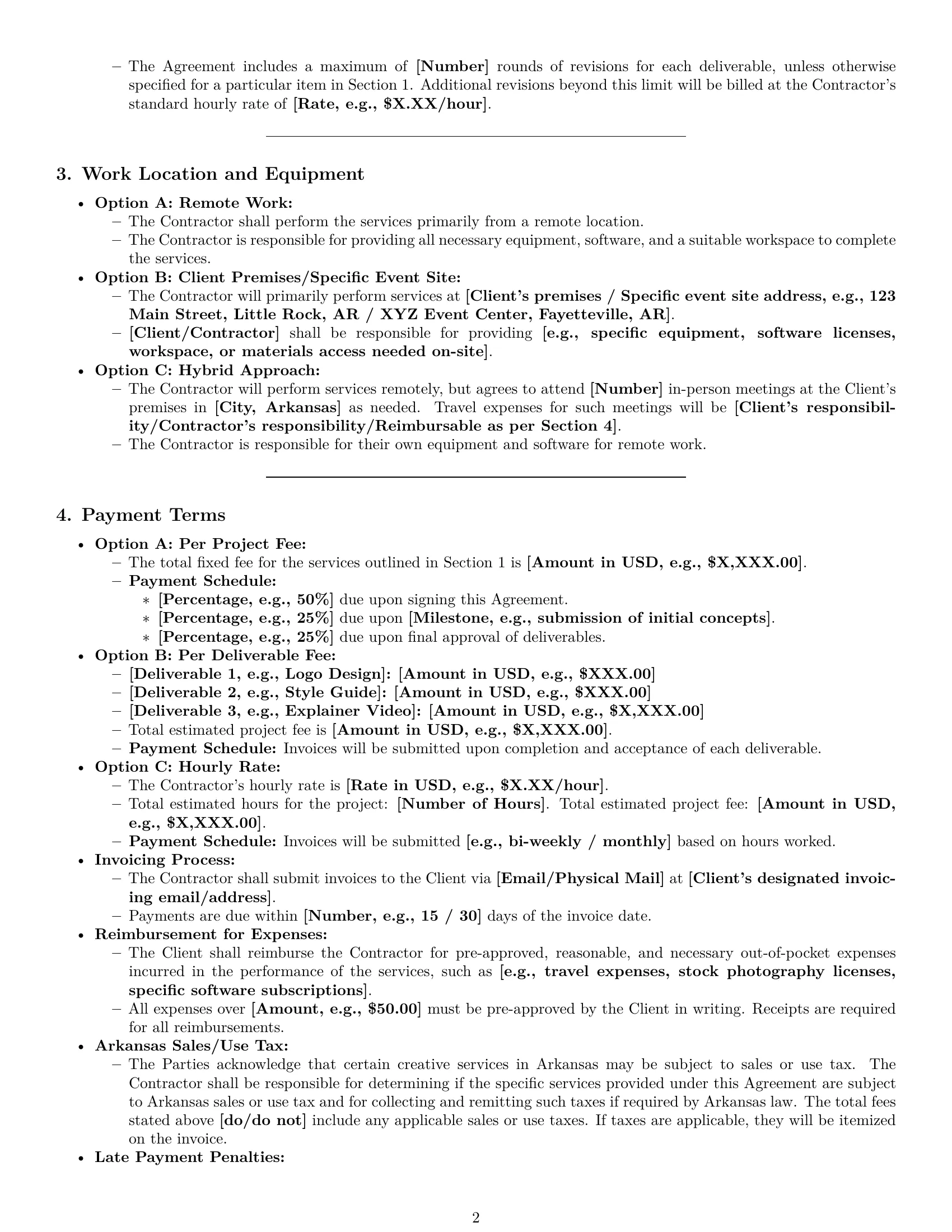 Preview page 2 of Pro Arkansas creative independent contractor agreement template