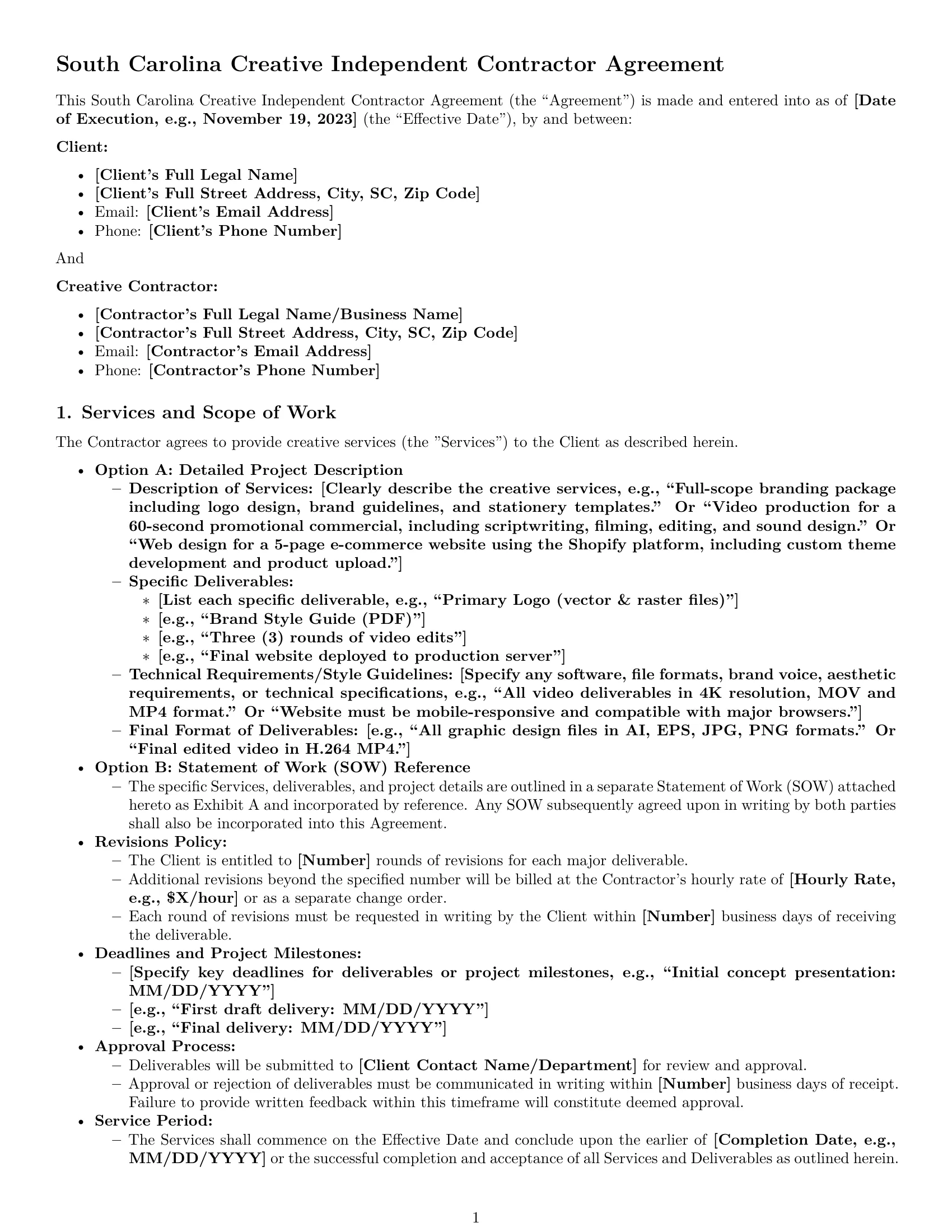 Preview page 1 of Pro South Carolina creative independent contractor agreement template