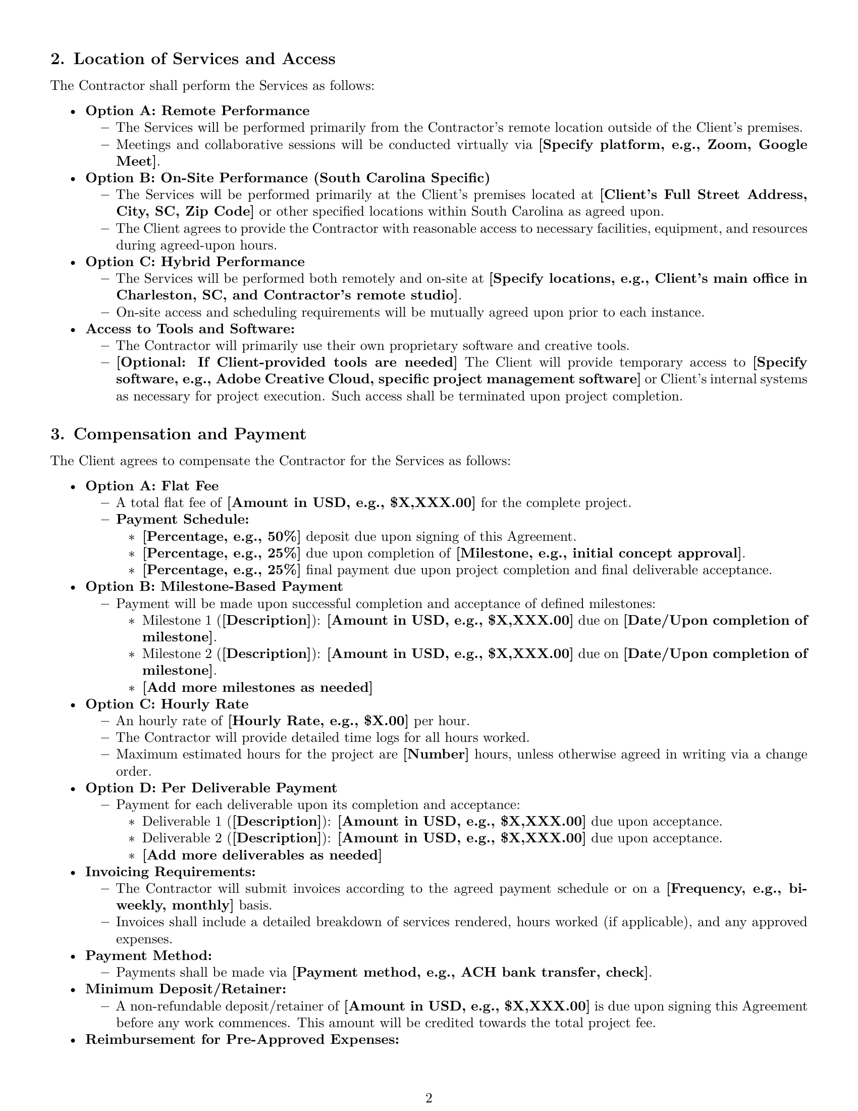 Preview page 2 of Pro South Carolina creative independent contractor agreement template