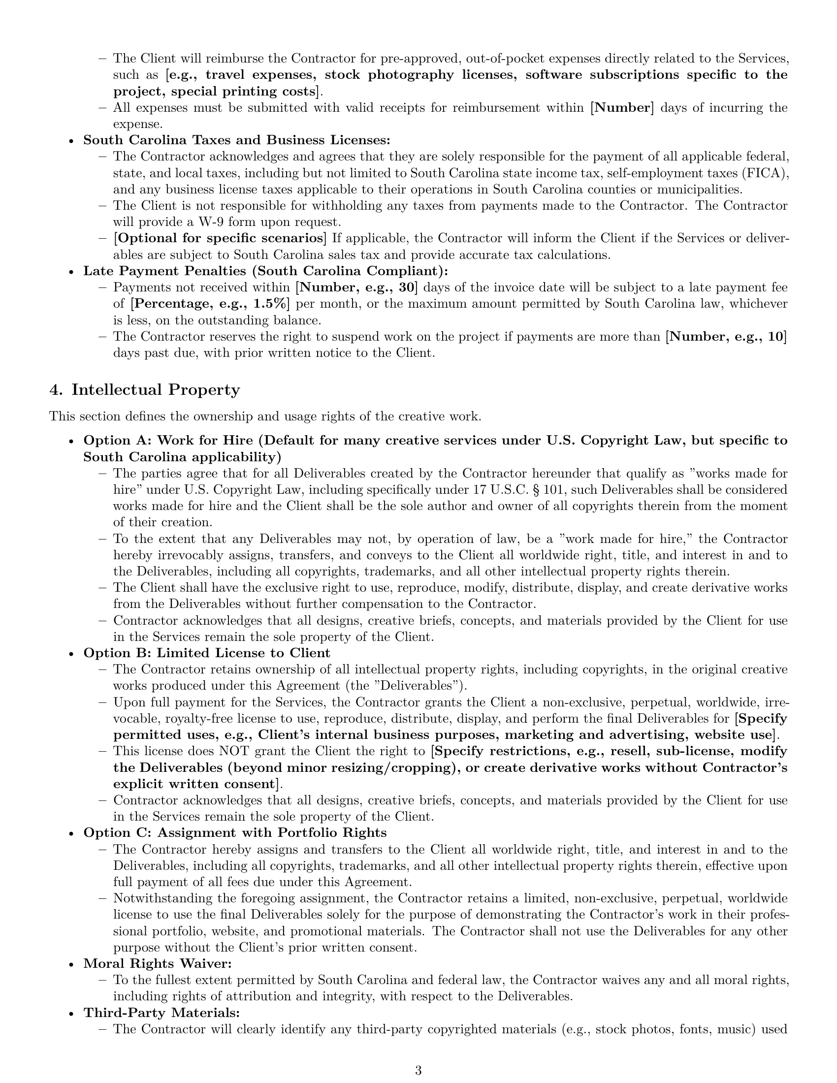 Preview page 3 of Pro South Carolina creative independent contractor agreement template