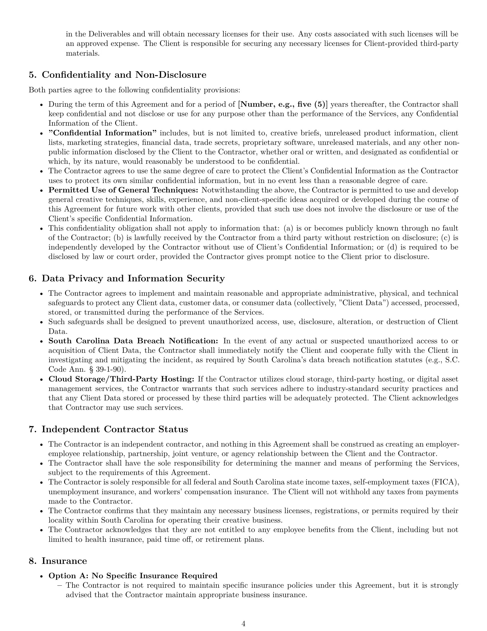 Preview page 4 of Pro South Carolina creative independent contractor agreement template