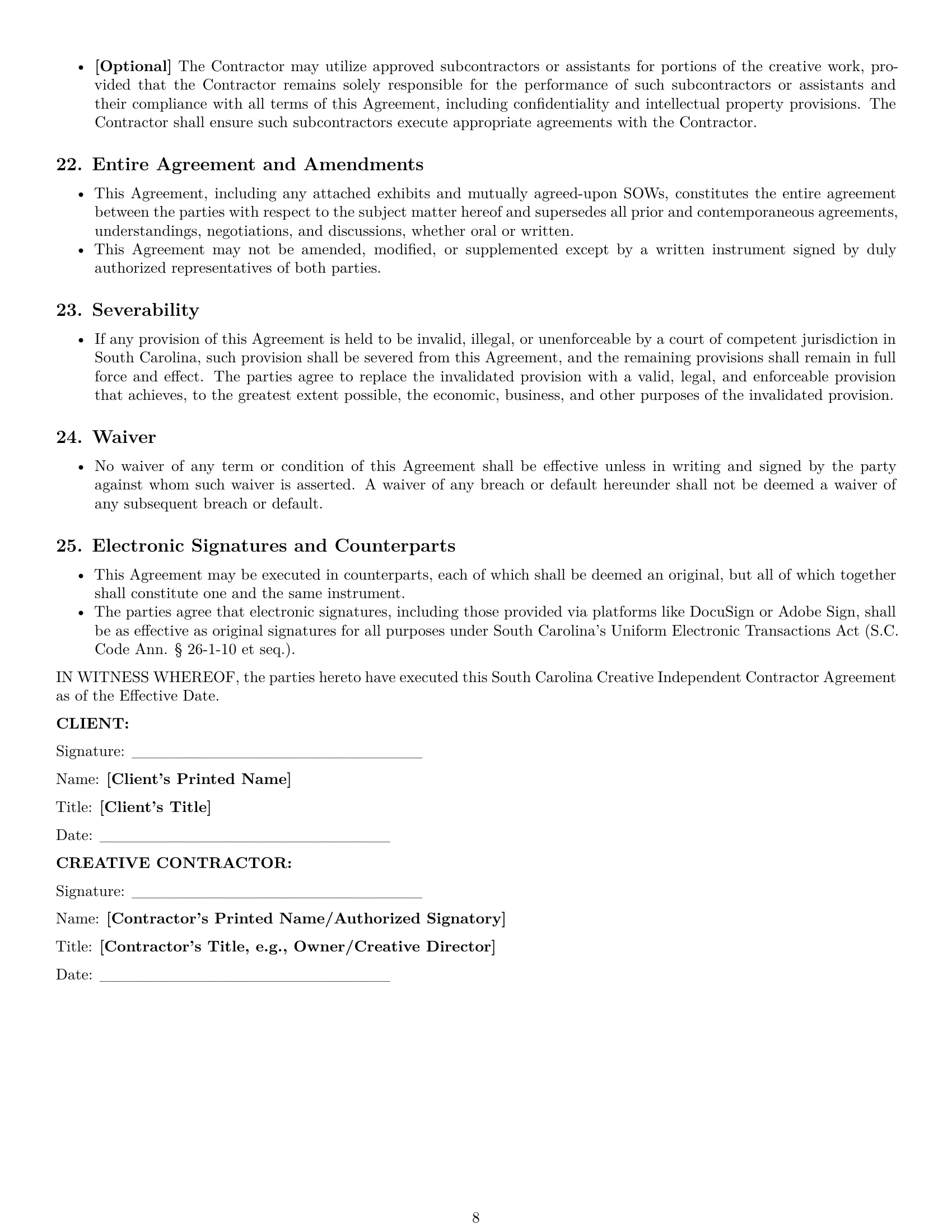 Preview page 8 of Pro South Carolina creative independent contractor agreement template