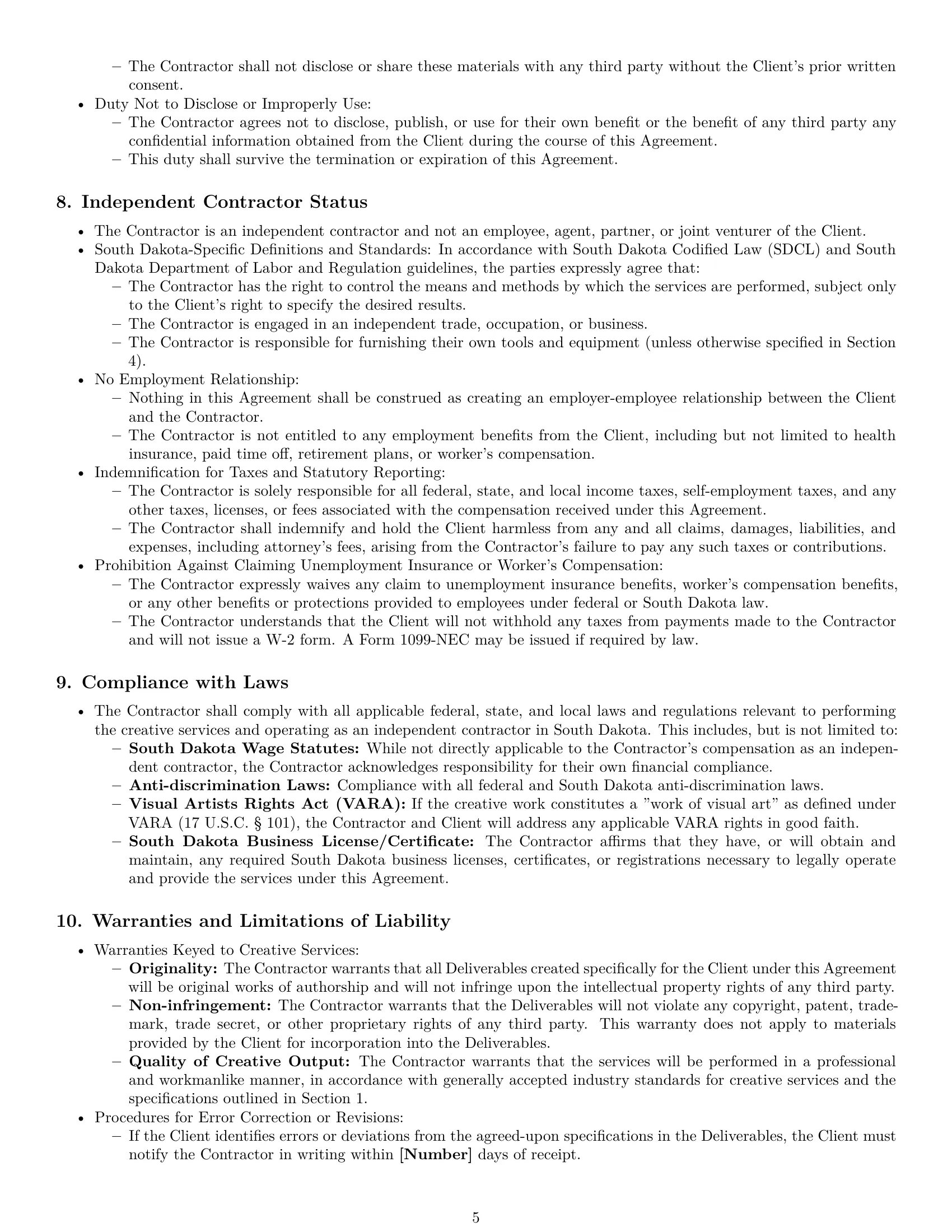 Preview page 5 of Pro South Dakota creative independent contractor agreement template