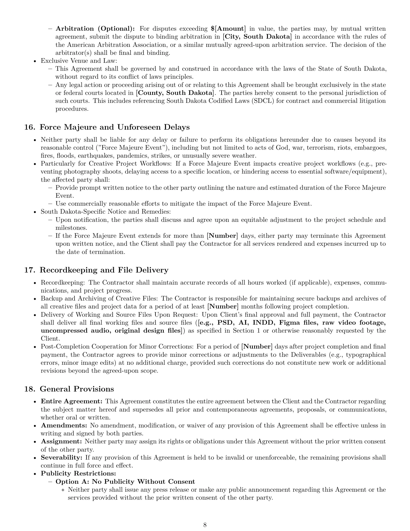 Preview page 8 of Pro South Dakota creative independent contractor agreement template