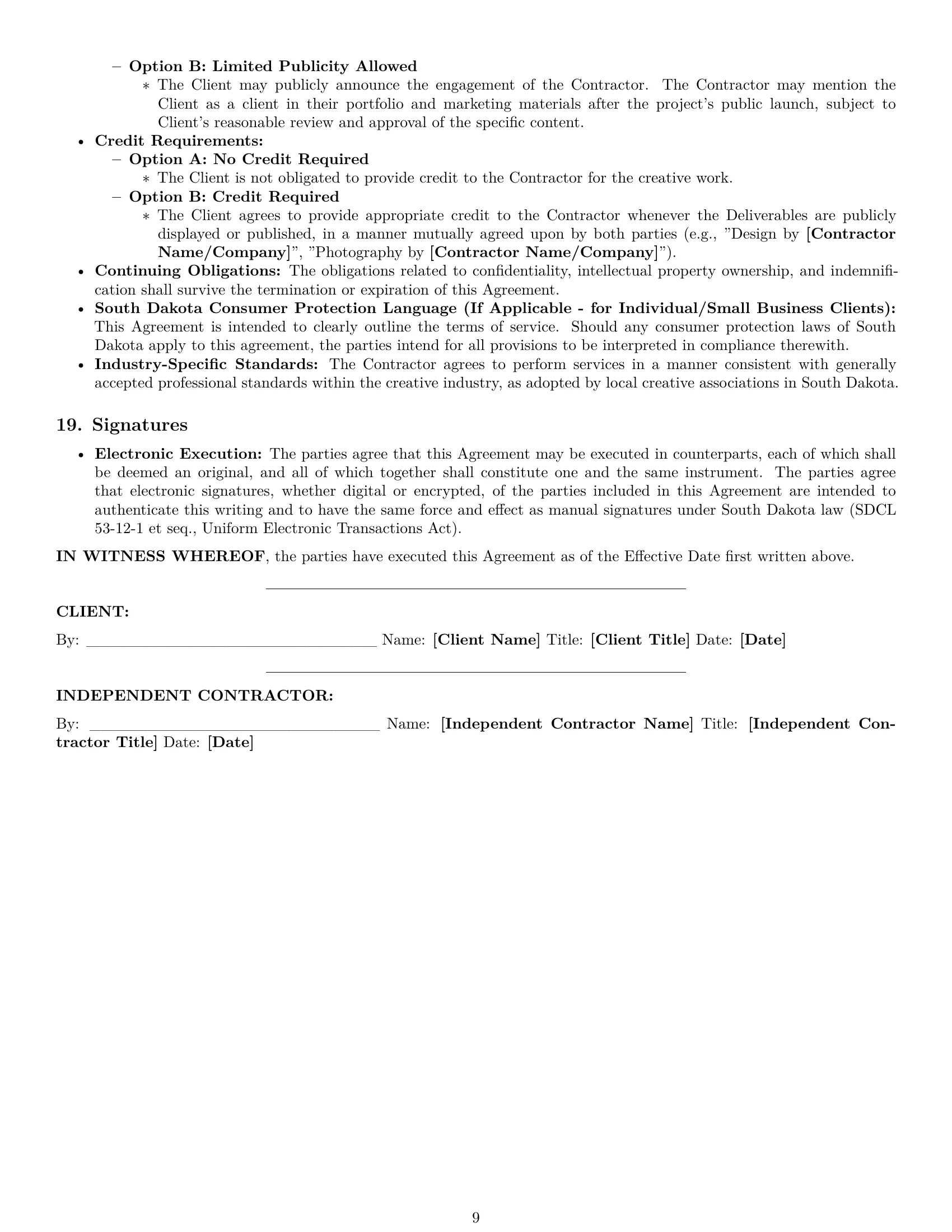 Preview page 9 of Pro South Dakota creative independent contractor agreement template