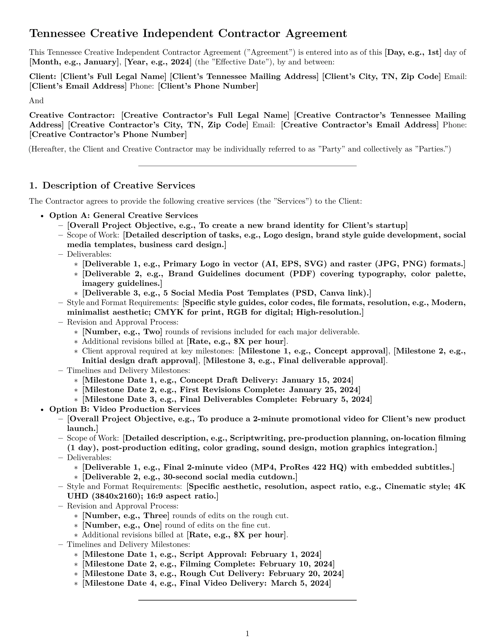 Preview page 1 of Pro Tennessee creative independent contractor agreement template