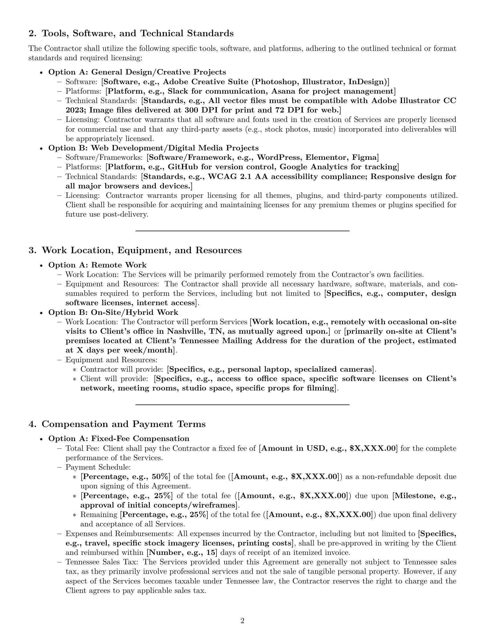 Preview page 2 of Pro Tennessee creative independent contractor agreement template