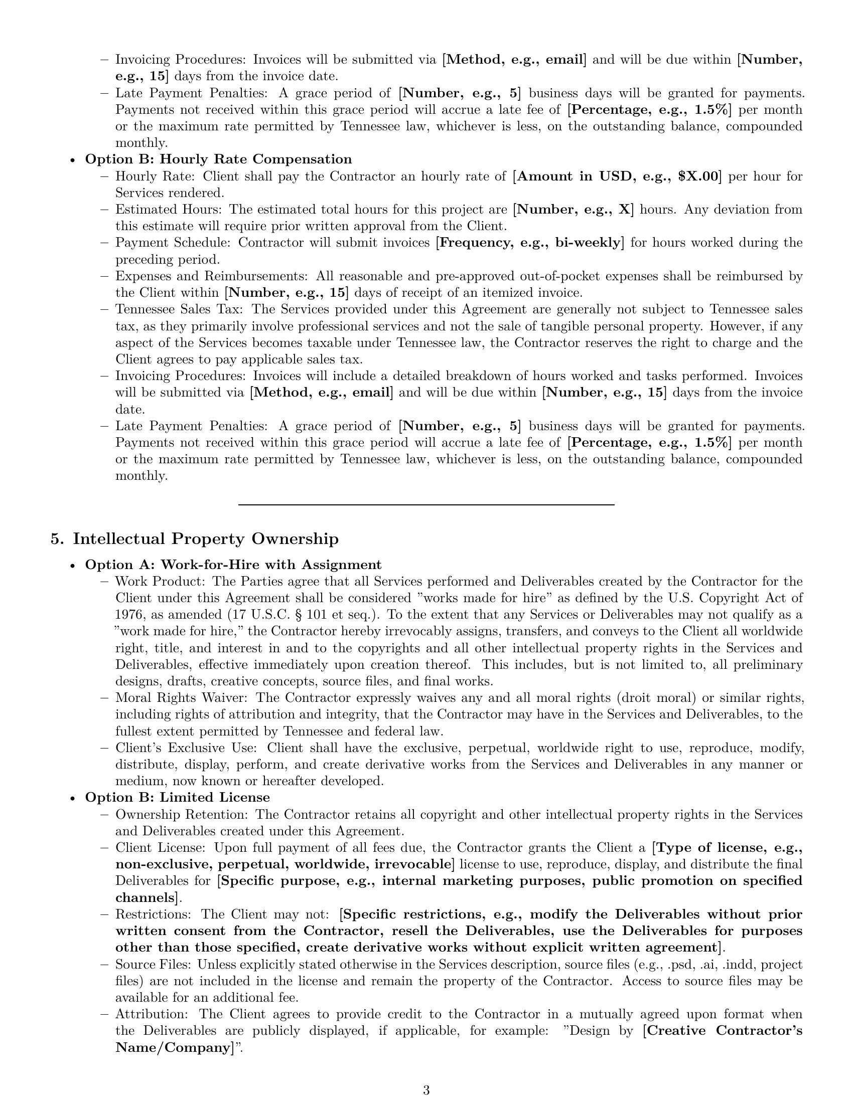 Preview page 3 of Pro Tennessee creative independent contractor agreement template