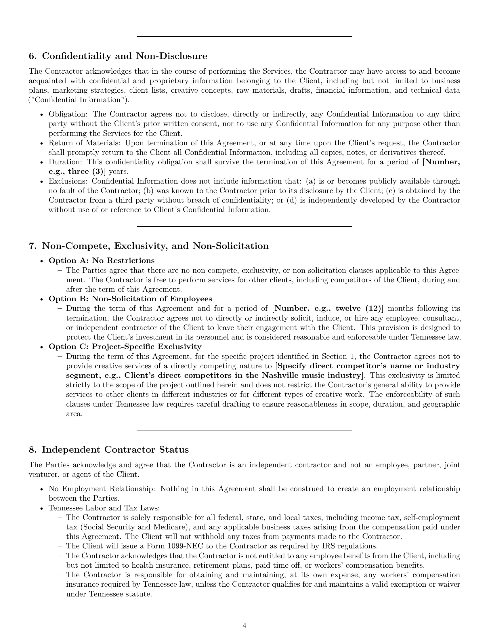 Preview page 4 of Pro Tennessee creative independent contractor agreement template