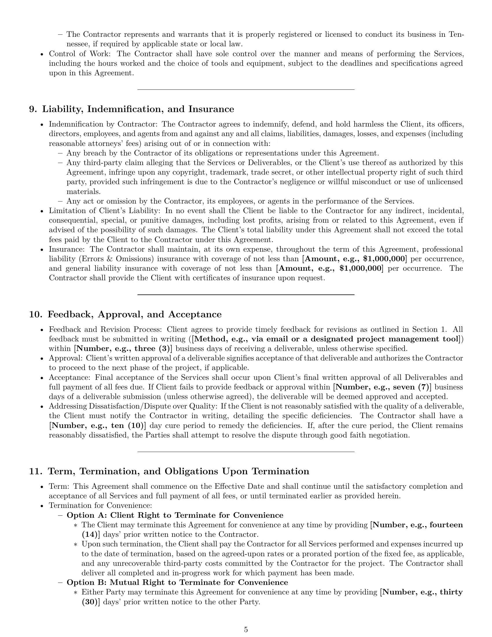 Preview page 5 of Pro Tennessee creative independent contractor agreement template