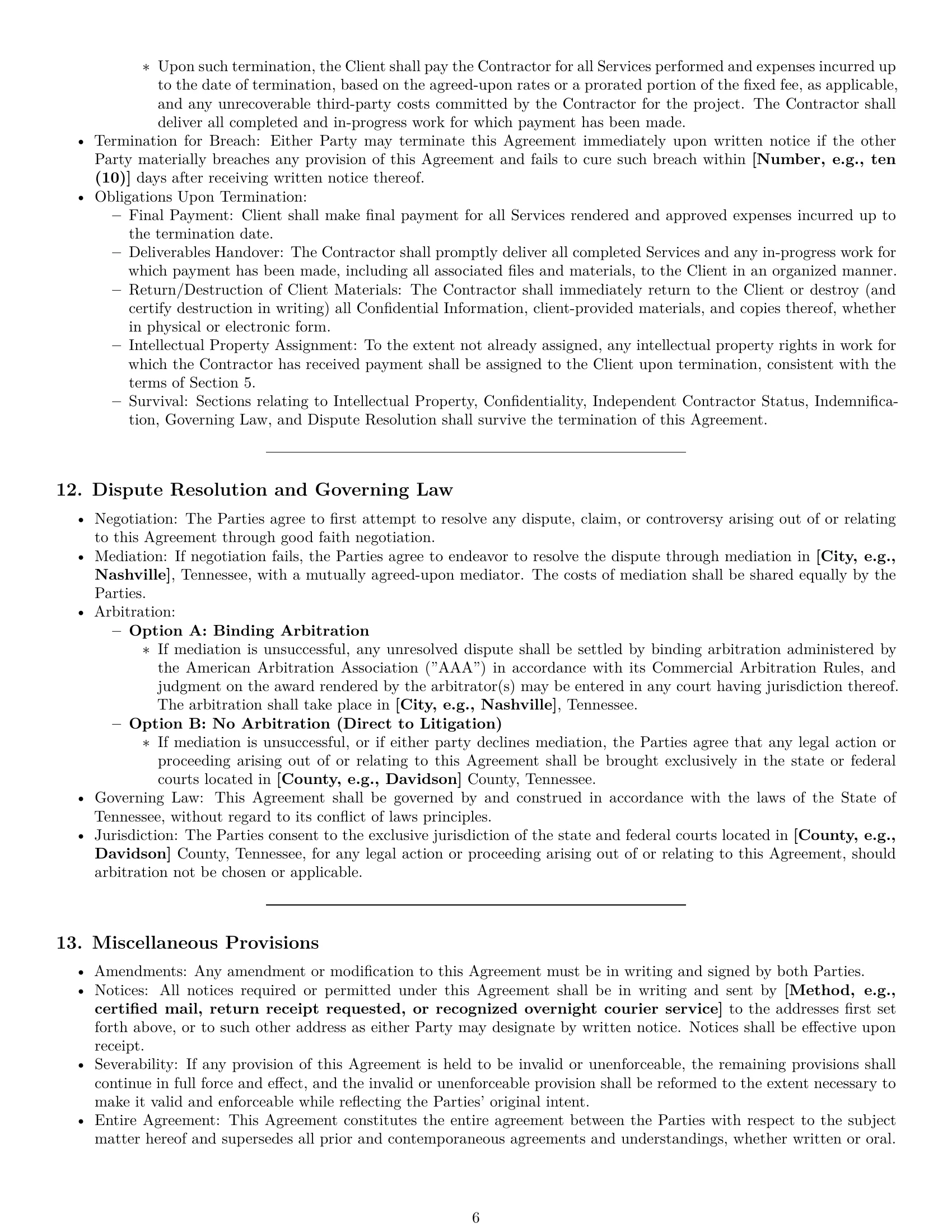 Preview page 6 of Pro Tennessee creative independent contractor agreement template