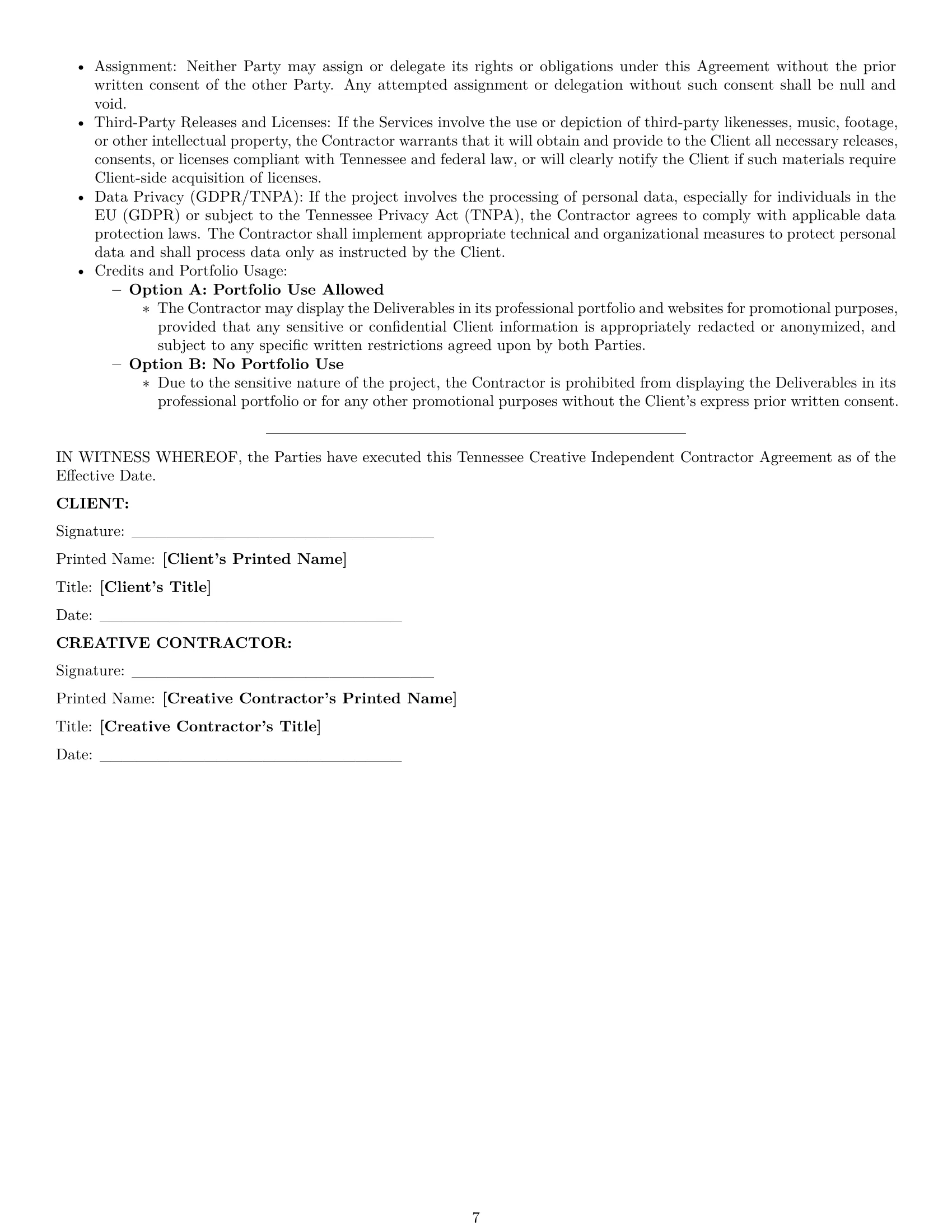 Preview page 7 of Pro Tennessee creative independent contractor agreement template