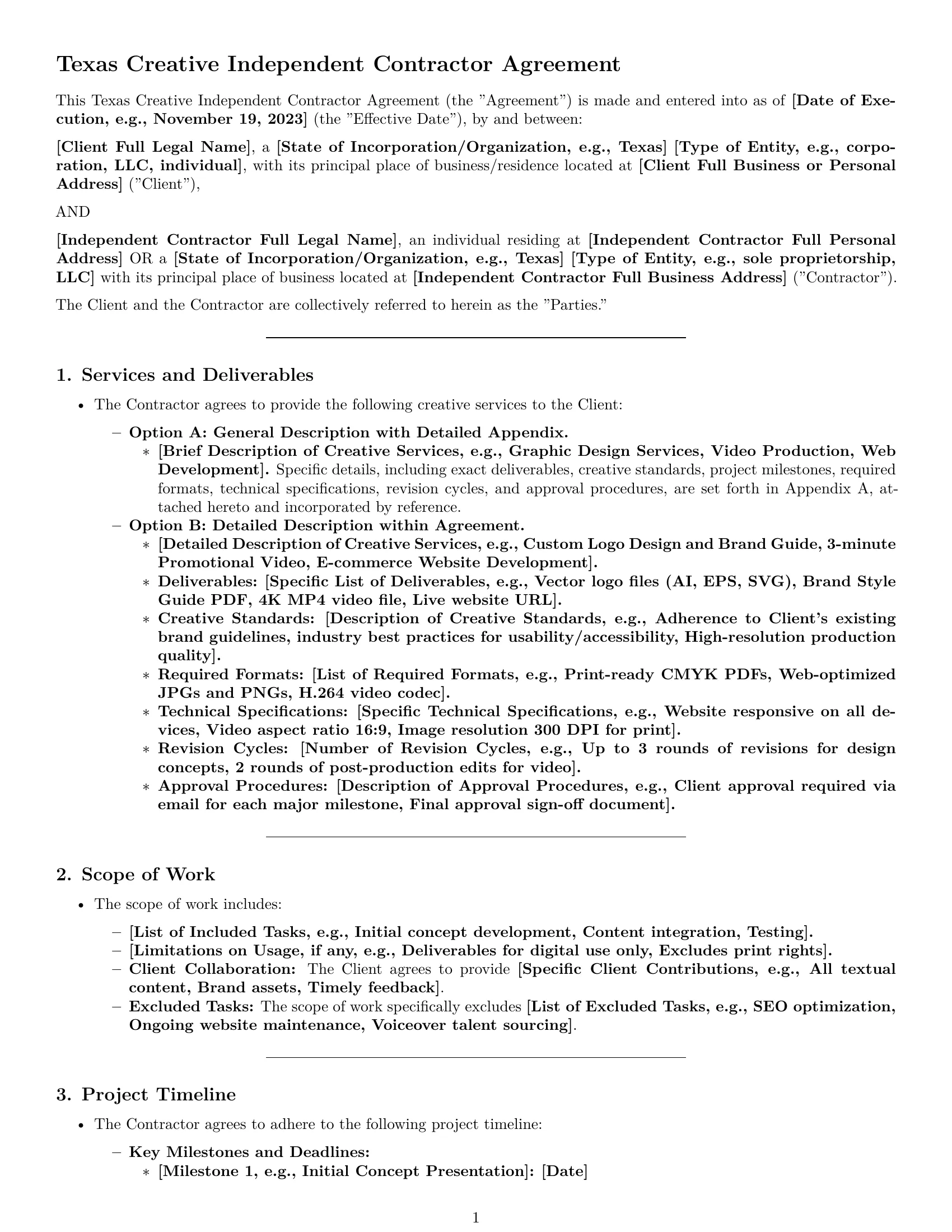 Preview page 1 of Pro Texas creative independent contractor agreement template