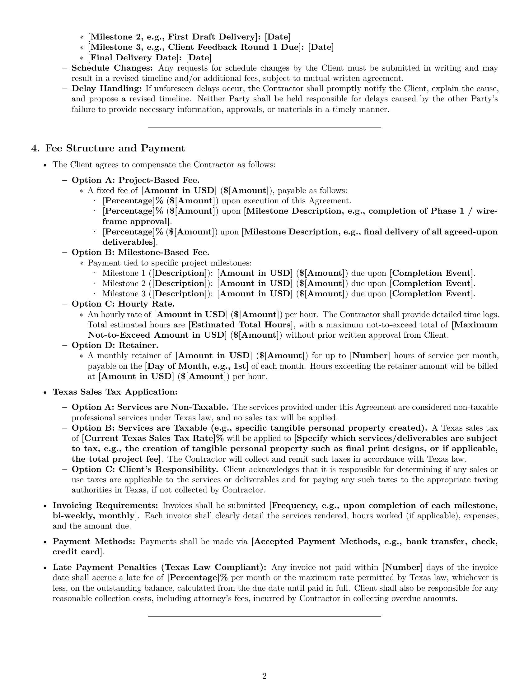 Preview page 2 of Pro Texas creative independent contractor agreement template