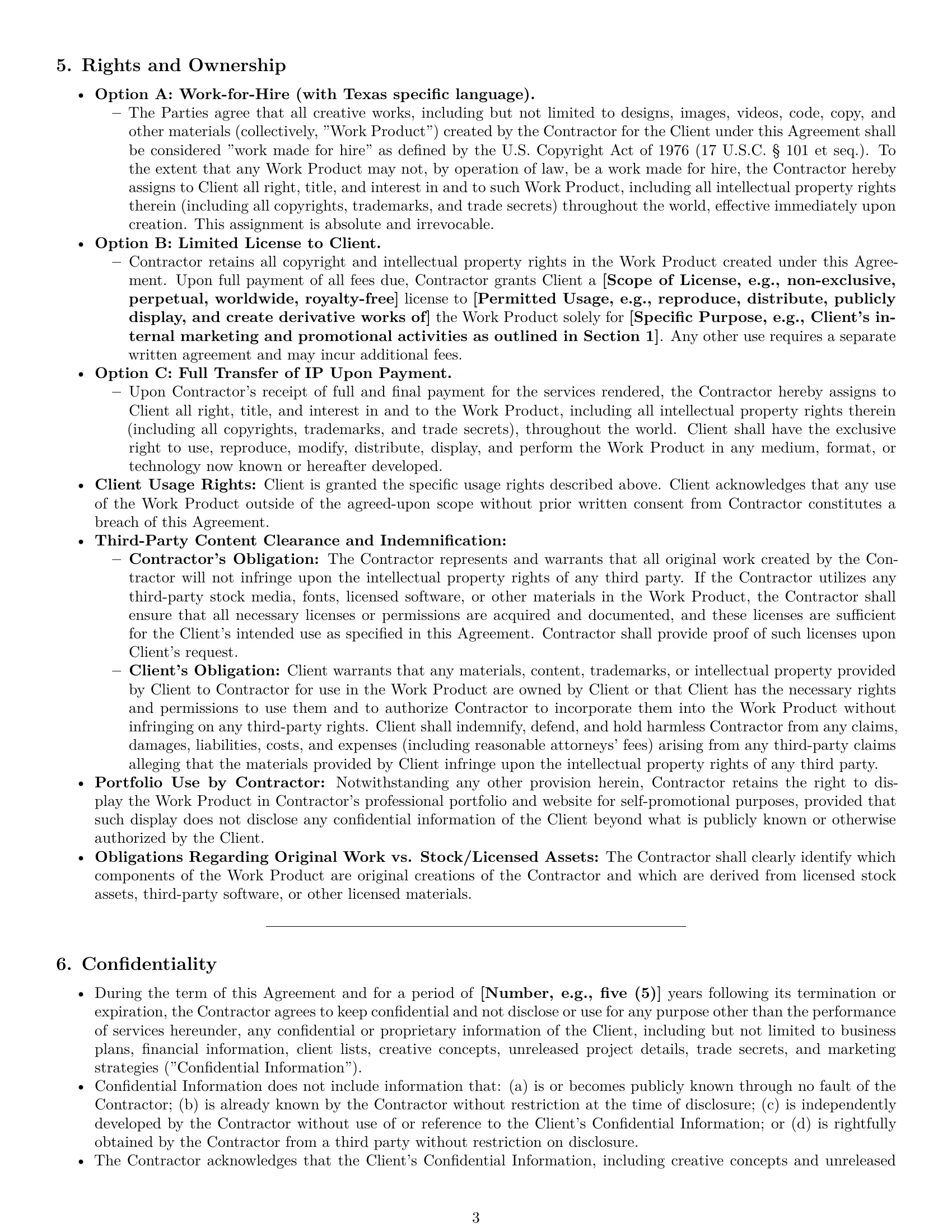 Preview page 3 of Pro Texas creative independent contractor agreement template