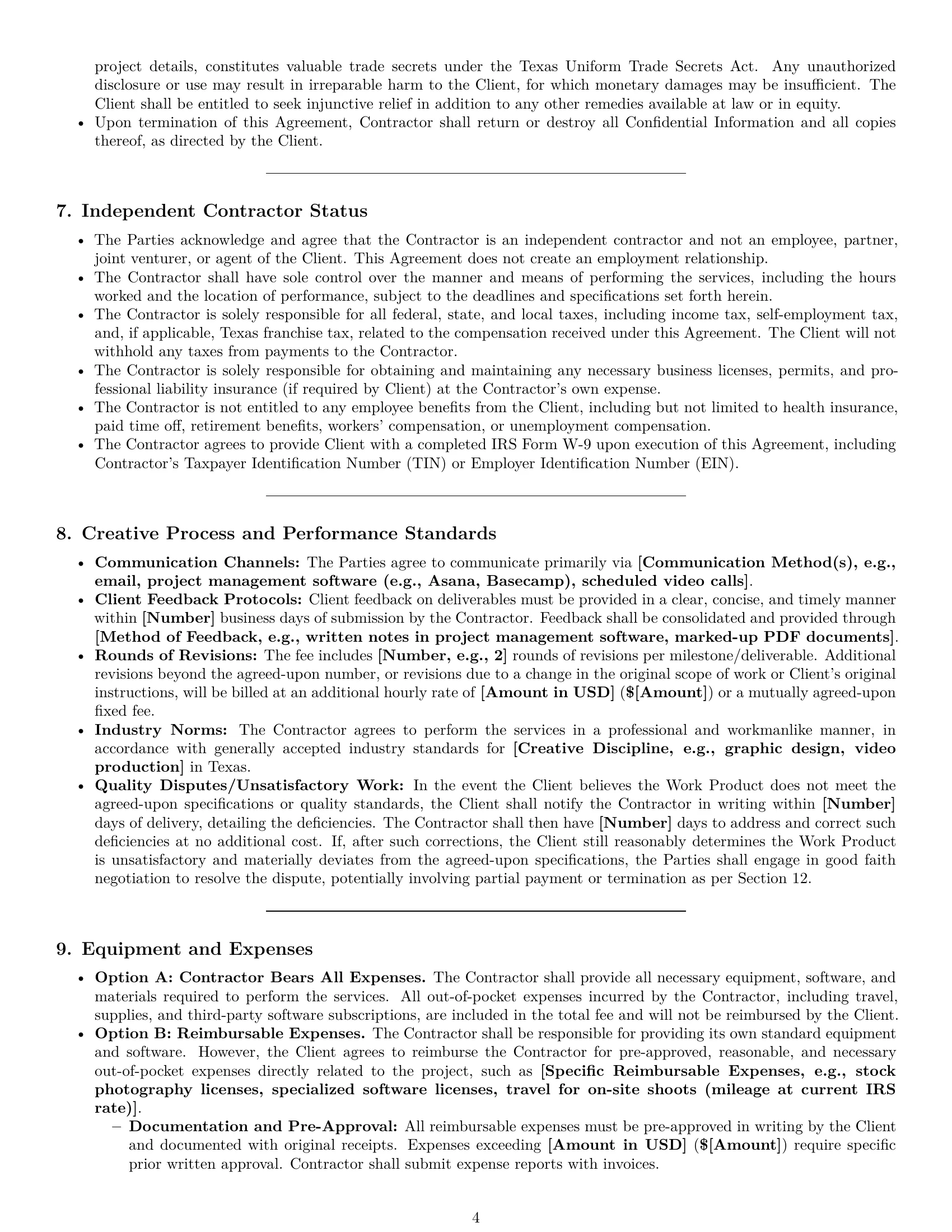 Preview page 4 of Pro Texas creative independent contractor agreement template