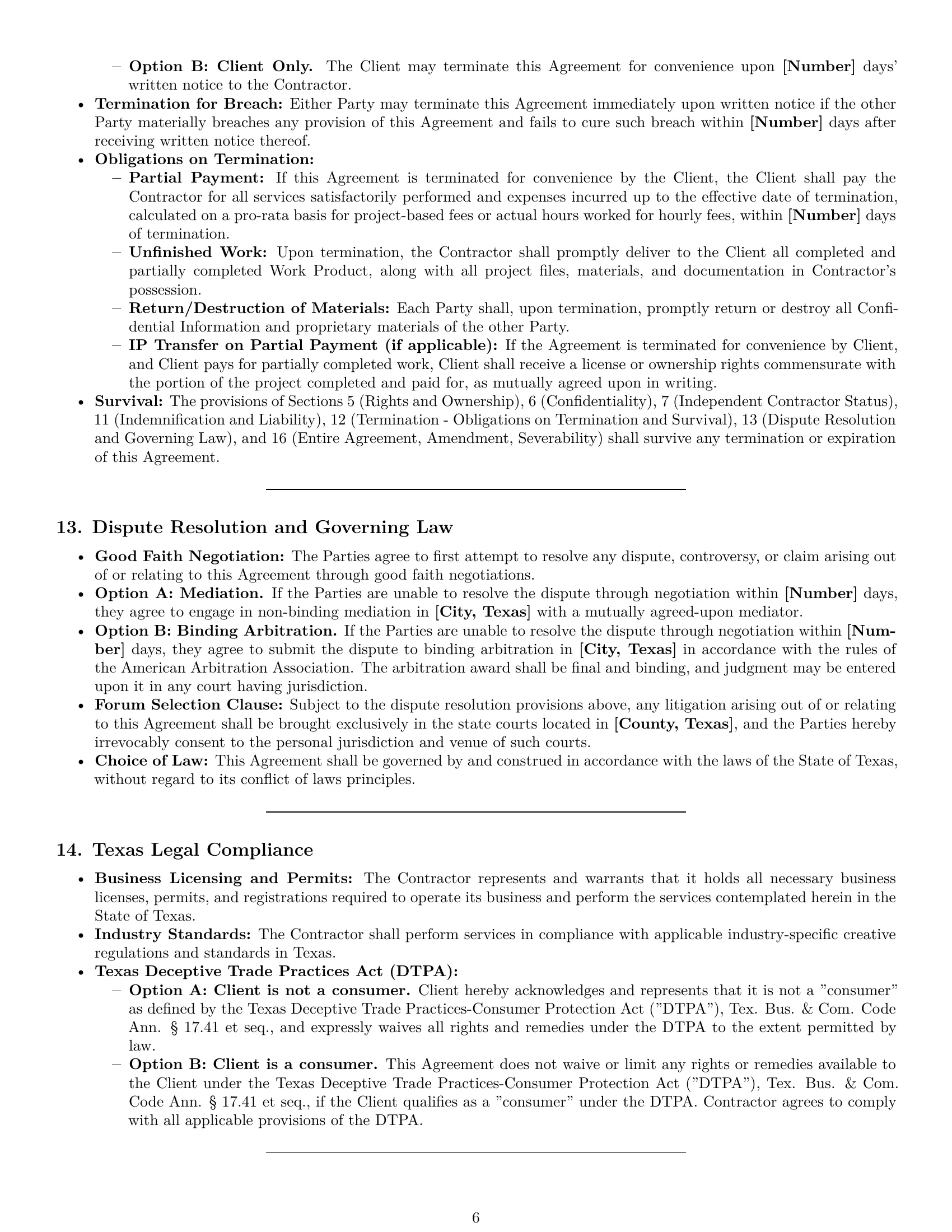 Preview page 6 of Pro Texas creative independent contractor agreement template